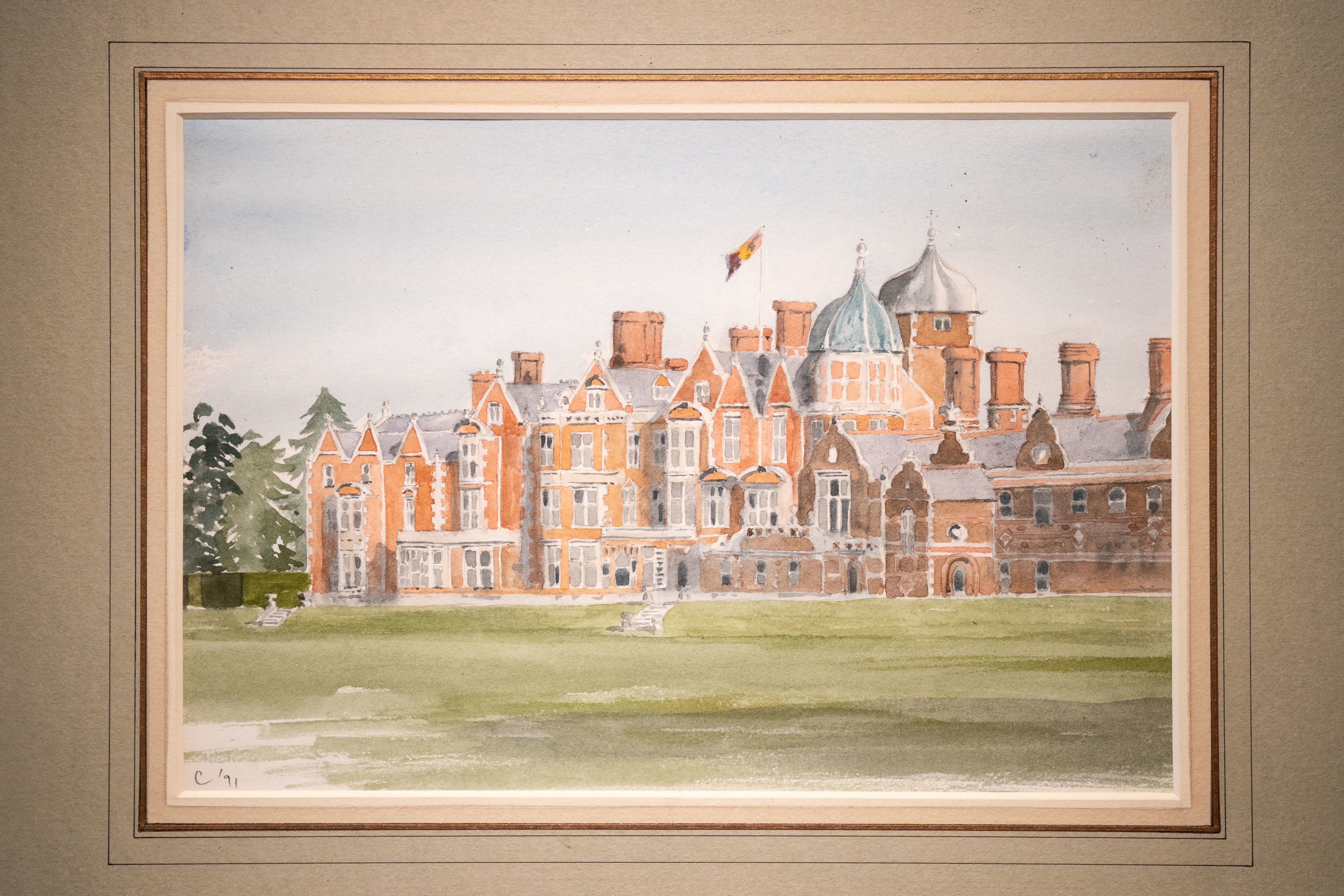 ‘Sandringham House, Norfolk (1991)’, a watercolour painted by King Charles III which forms part of a new exhibition ‘His Majesty The King’s Watercolours'