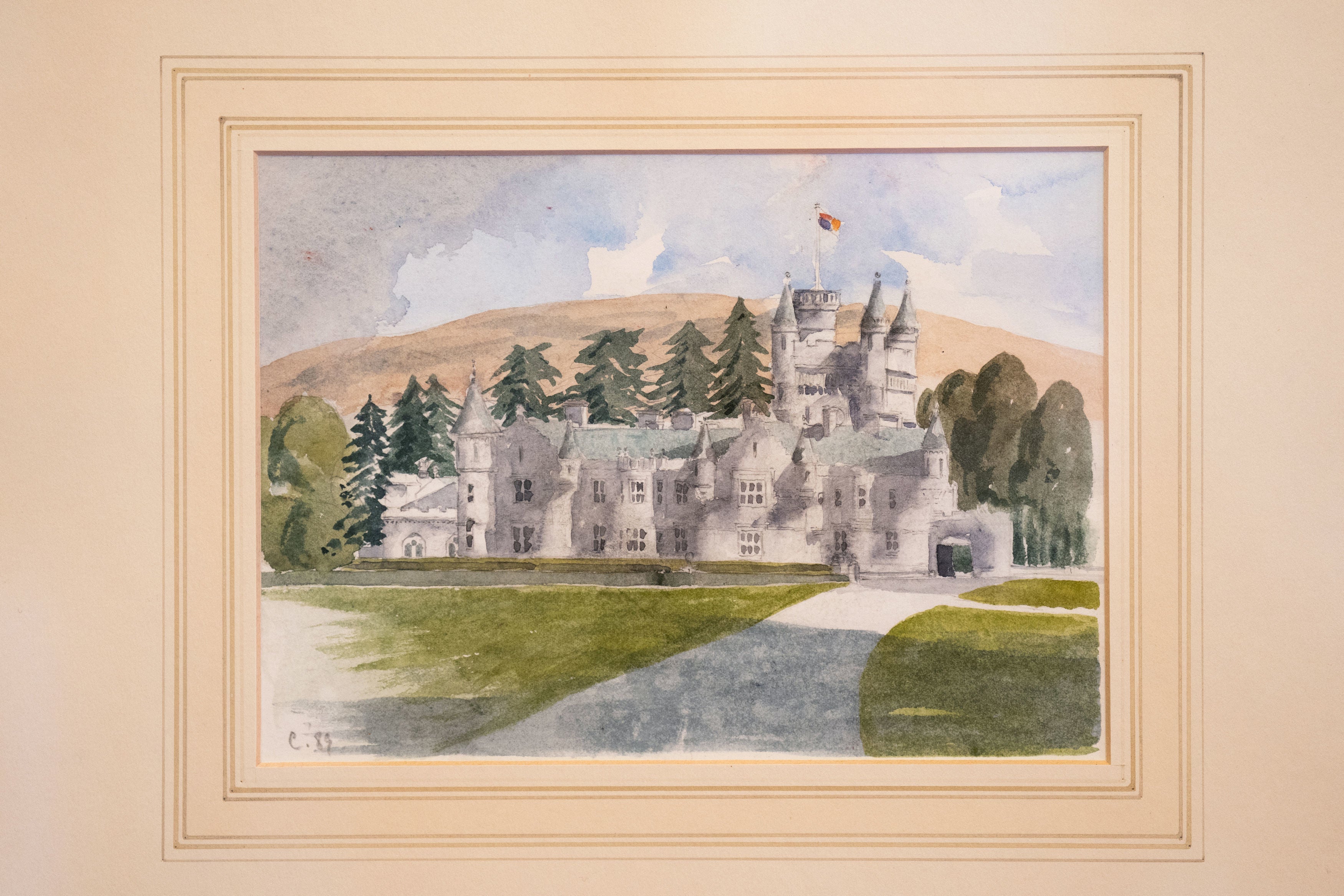 ‘Balmoral Castle, Aberdeenshire (1989)’, a watercolour painted by King Charles III which forms part of a new exhibition ‘His Majesty The King’s Watercolours’