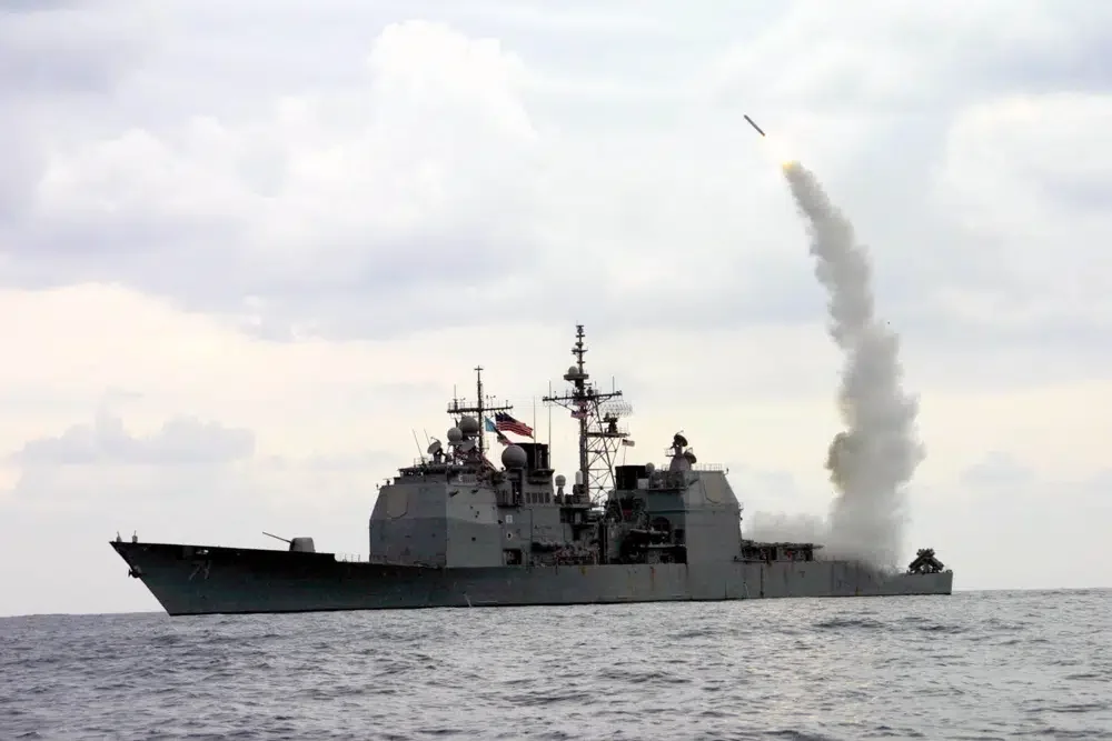 A US Tomahawk is fired from a navy vessel