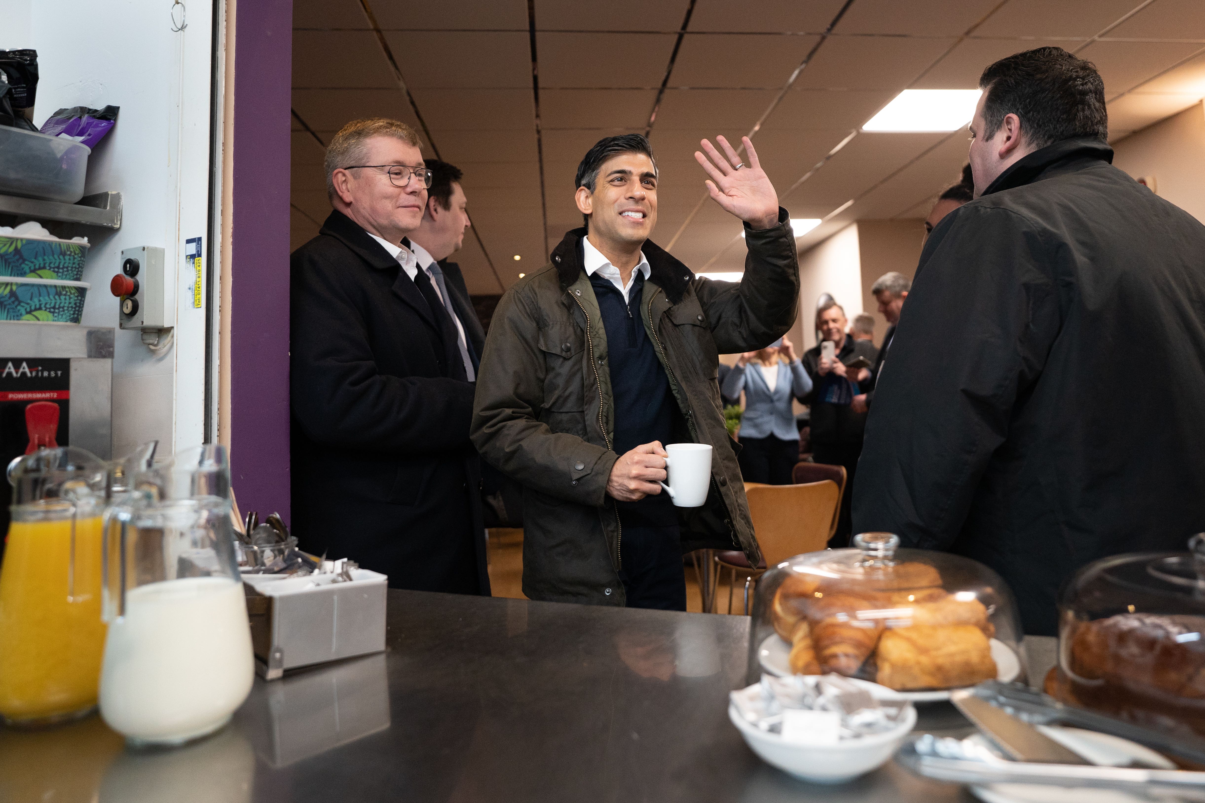 Prime Minister Rishi Sunak meets staff and local party members at Firthmoor Community Centre during a visit to Darlington, County Durham (Stefan Rousseau/PA)