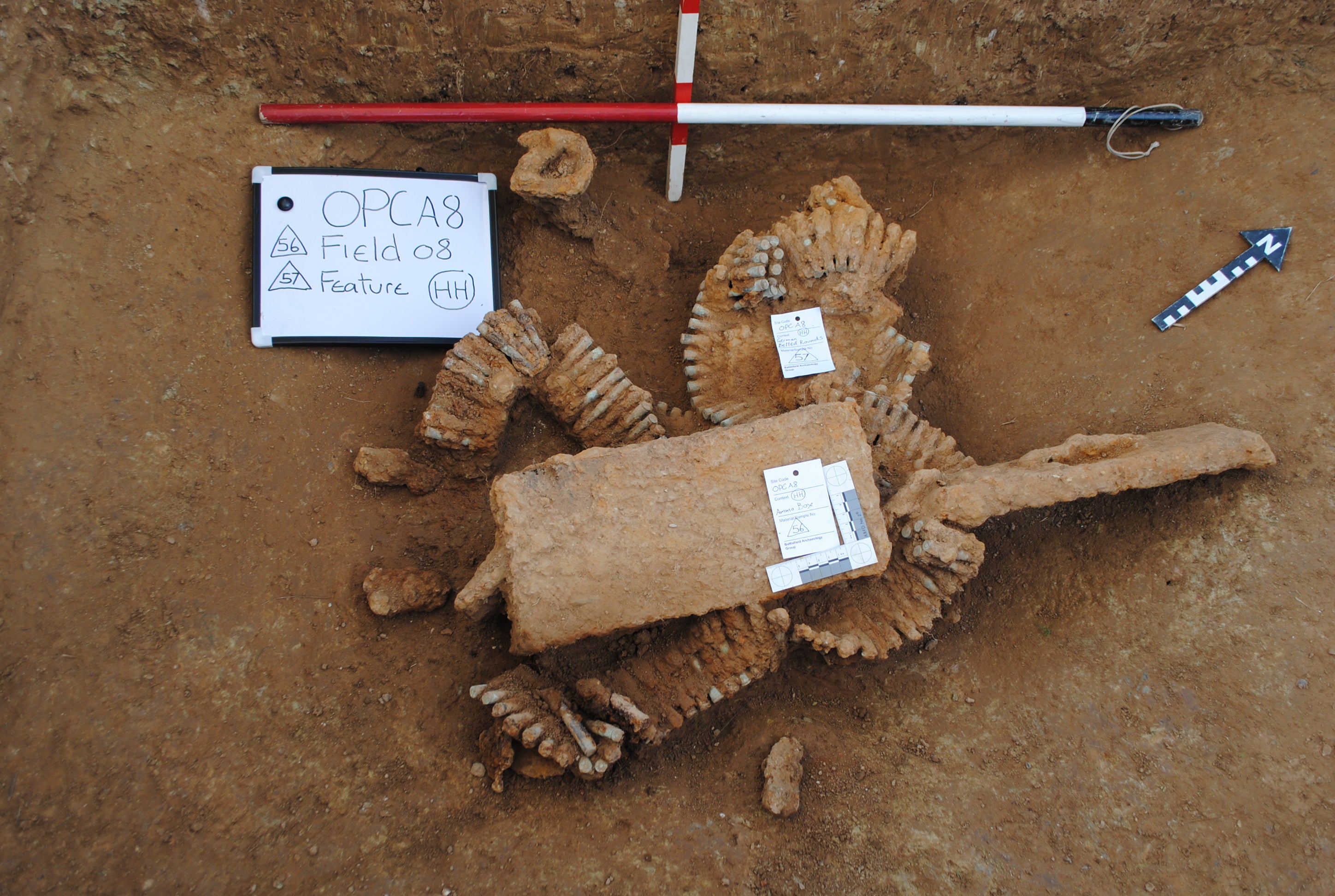 German ammunition canister – with 250 live machine gun rounds – unearthed by the archaeologists