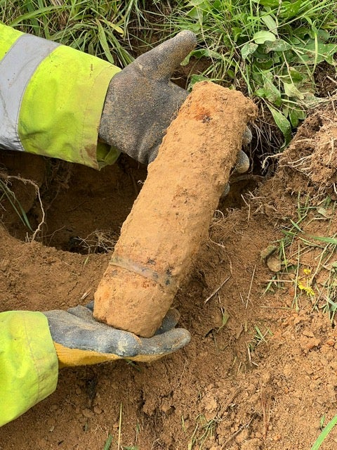 An American 75mm tank shell, found by the archaeologists during their excavations