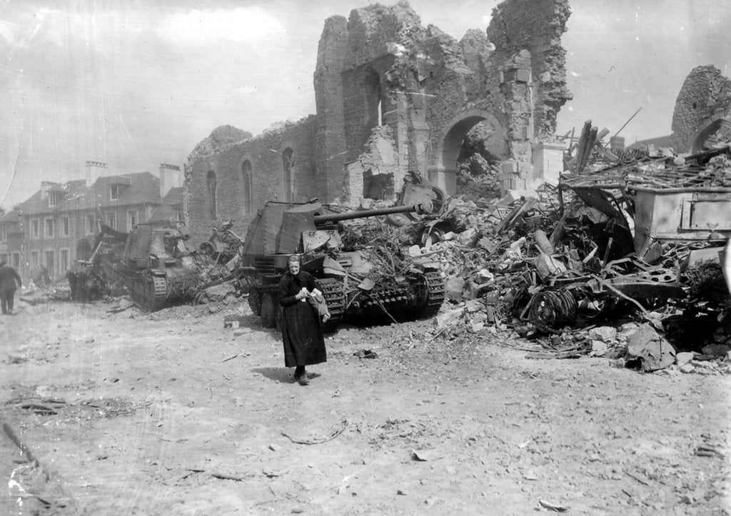 German armour destroyed in the Normandy village of Roncy during Operation Cobra