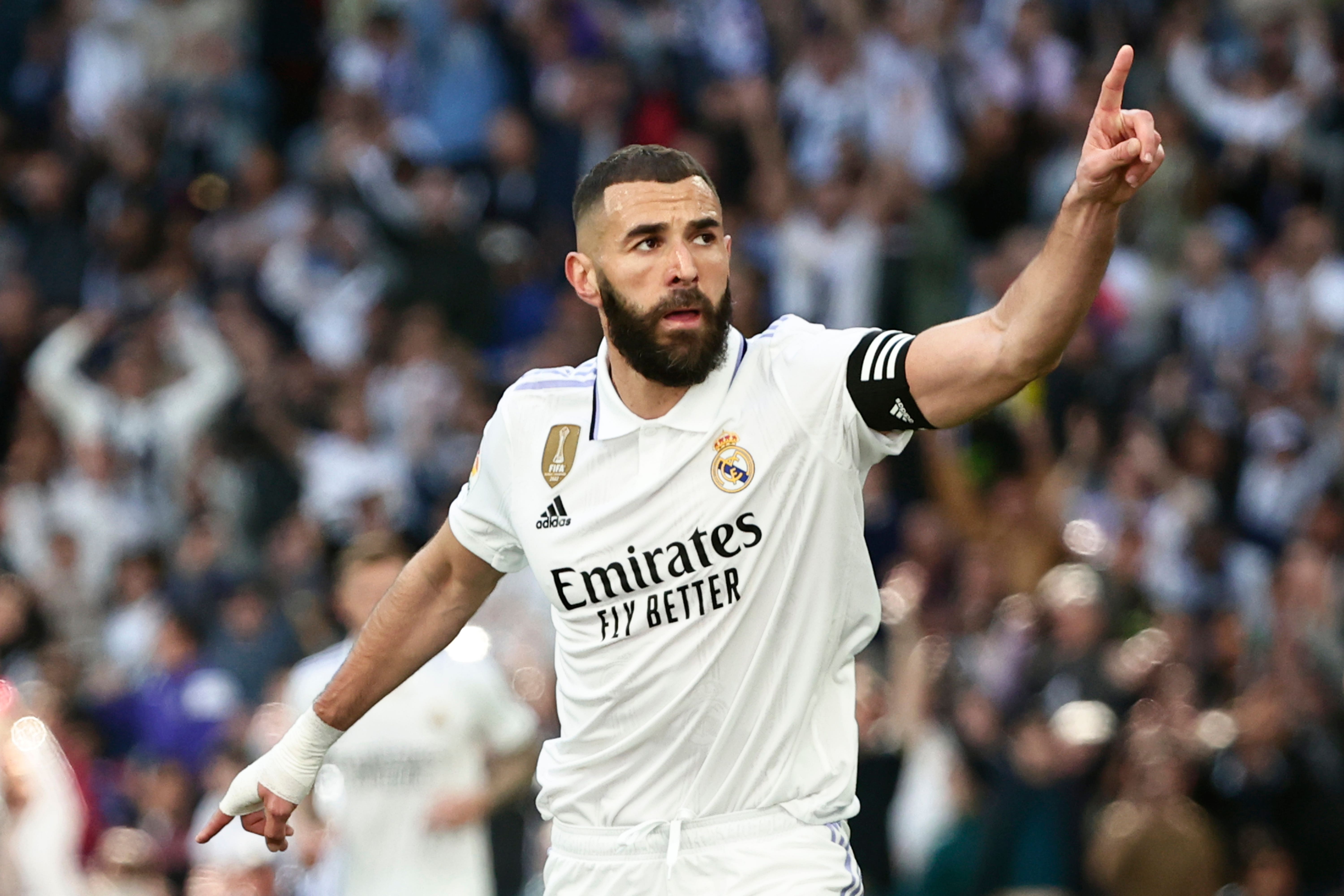 Captain Karim Benzema scored a hat-trick in Real Madrid’s 6-0 victory over Valladolid (Pablo Garcia/AP)