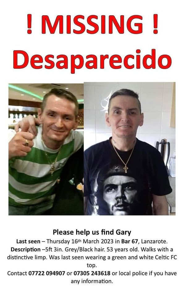 Gary was last seen on 16 March in the resort town of Puerto del Carmen, Lanzarote