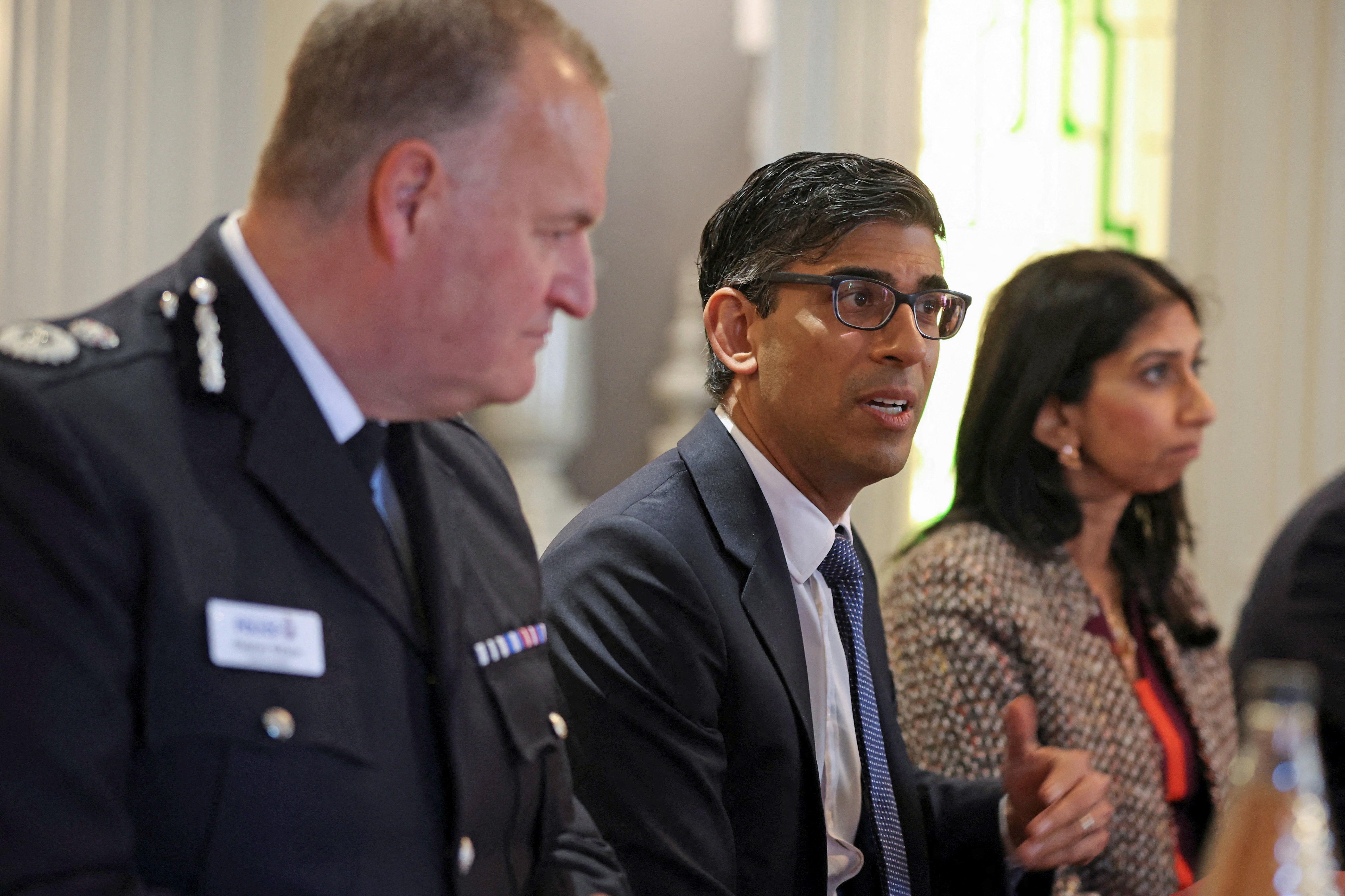 Rishi Sunak and Suella Braverman with police leaders during visit to Rochdale