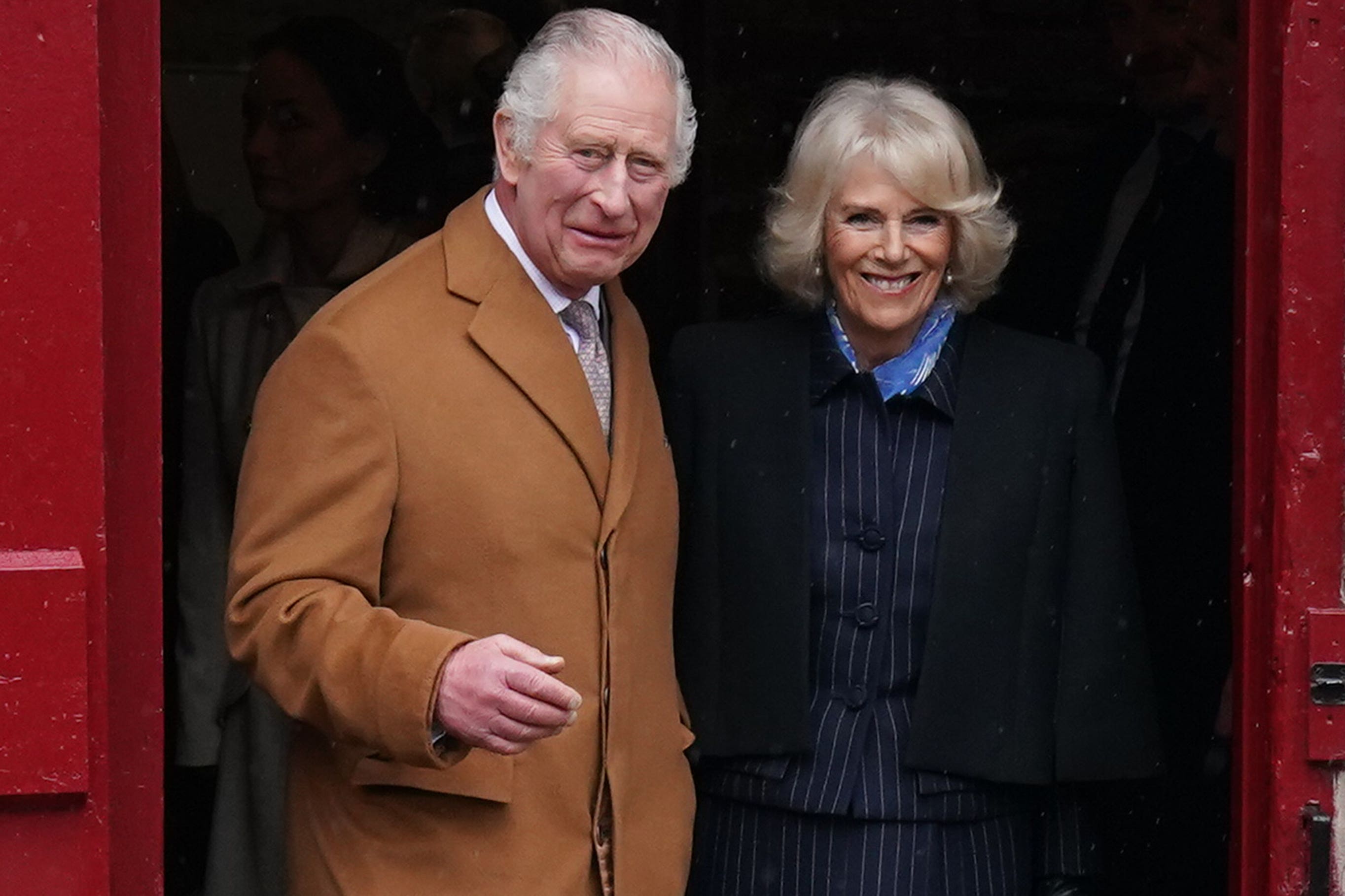 The King and the Queen Consort during their visit to Talbot Yard Food Court in Yorkersgate, Malton, North Yorkshire (Owen Humphreys/PA)