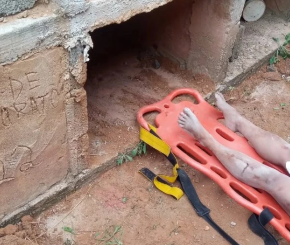 The woman was found by gravediggers at Visconde do Rio Branco Municipal Cemetery