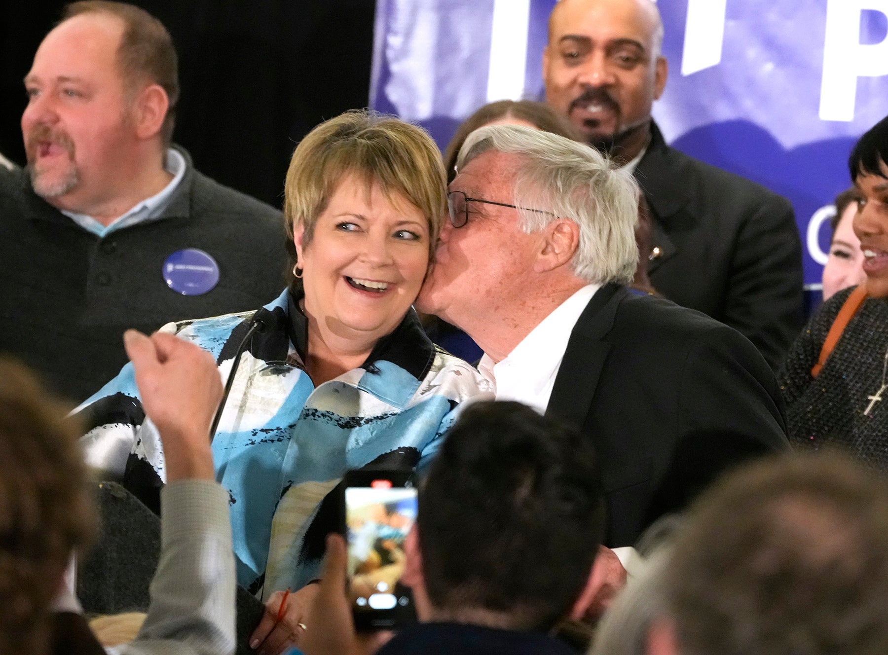 Janet Protasiewicz celebrates after her election win in Wisconsin