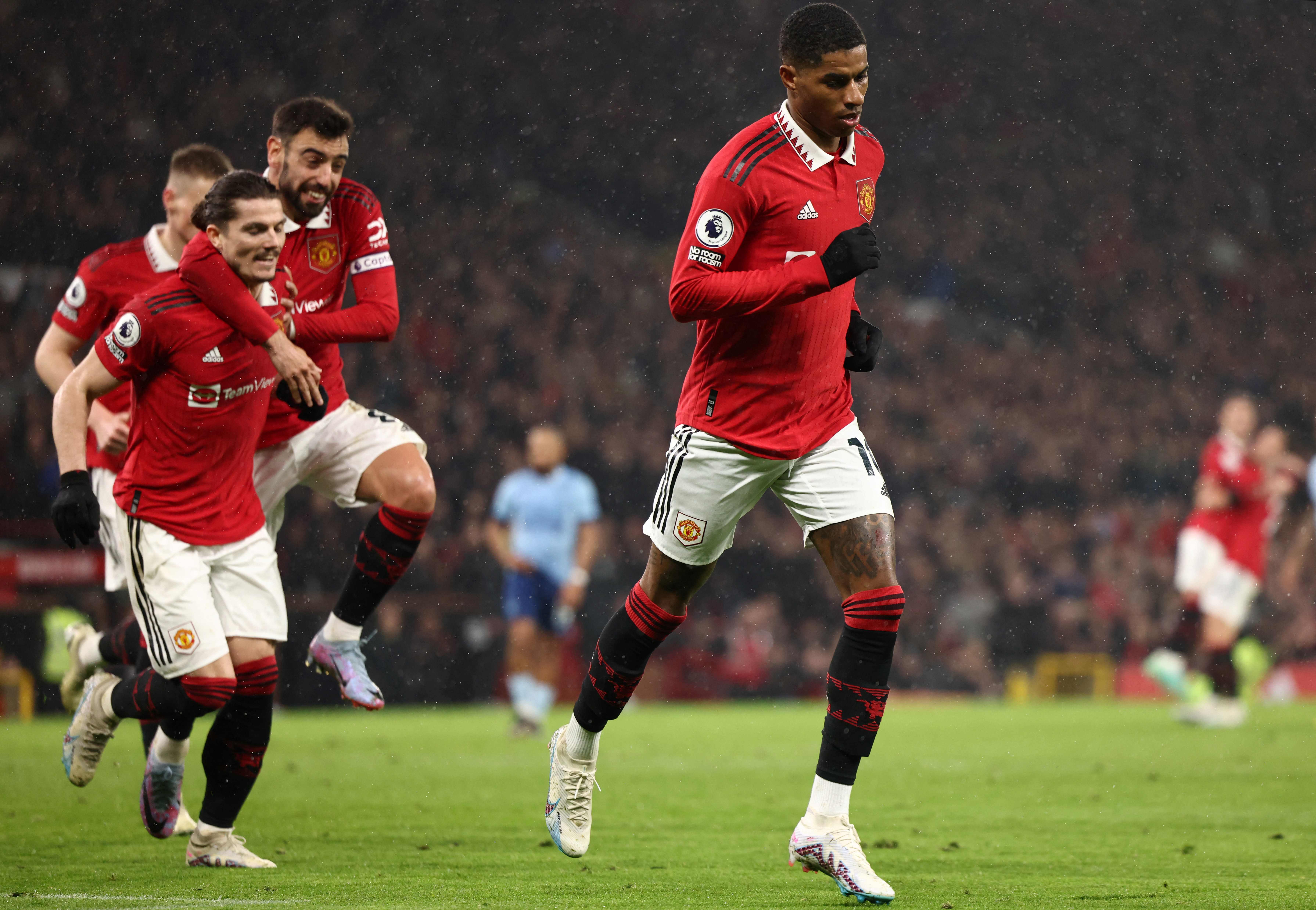 Marcus Rashford celebrates after scoring for United