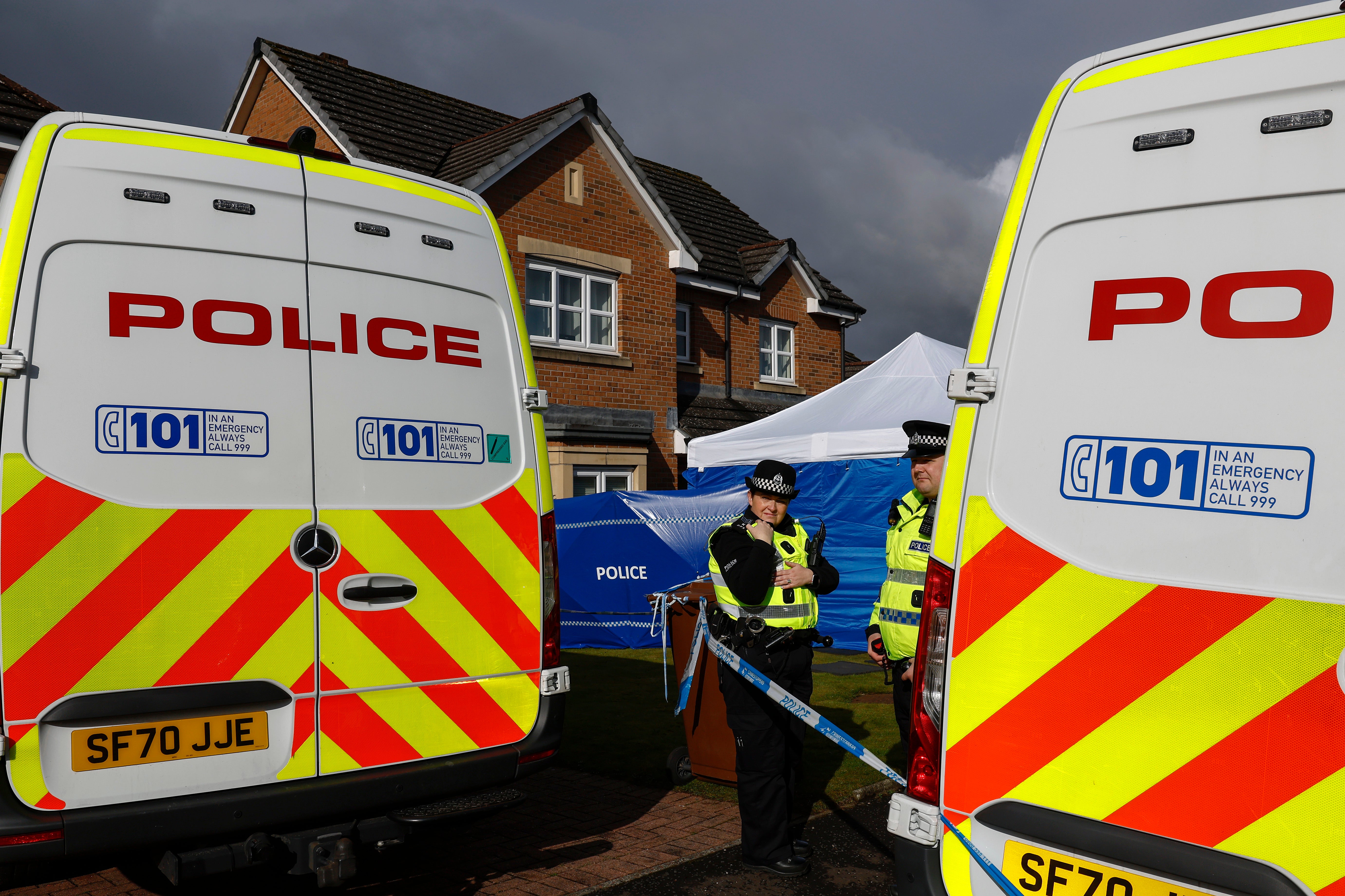 Police were stationed outside the home of Nicola Sturgeon and her husband, Peter Murrell, on Thursday