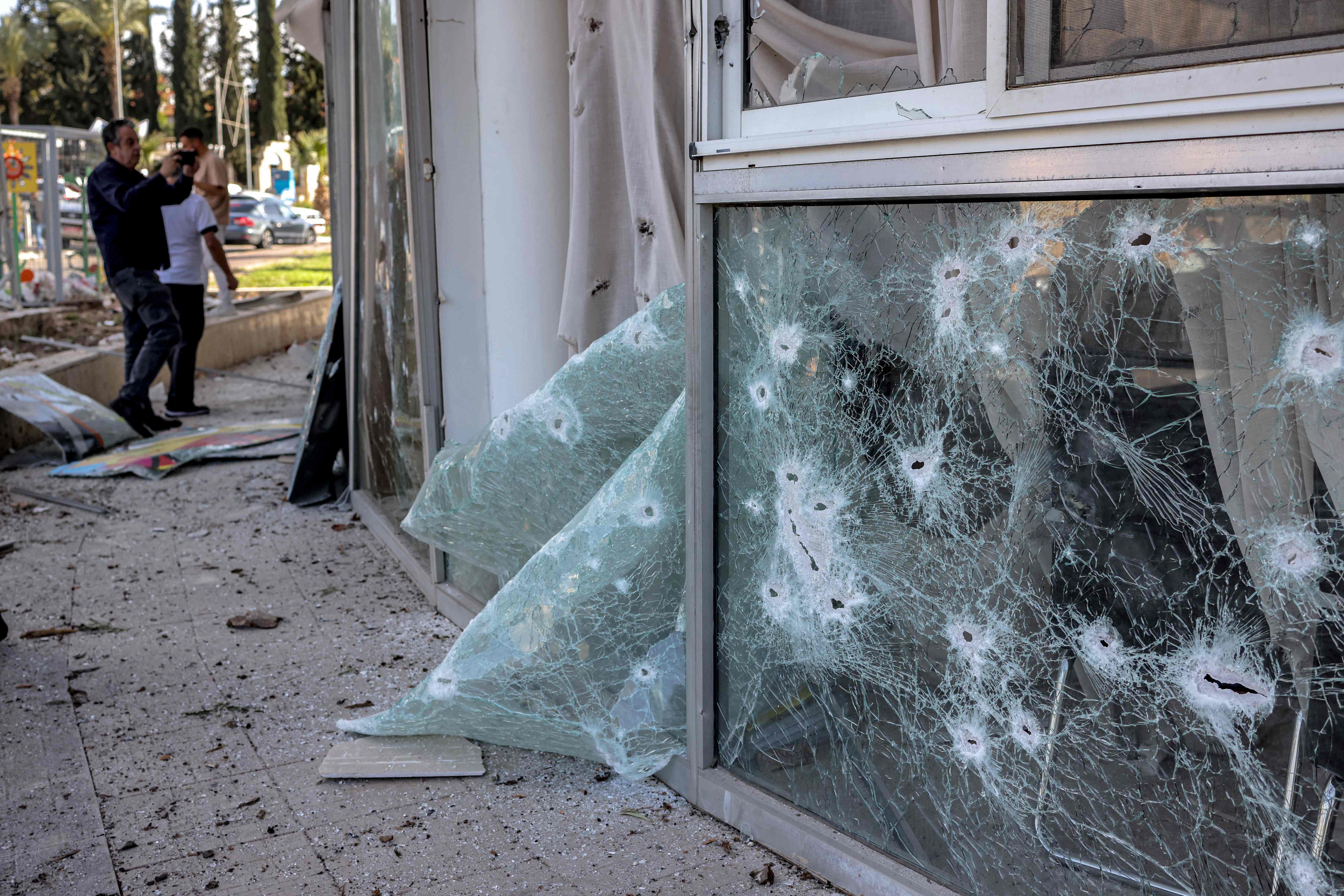 Shrapnel damage in Shlomi, Israel, after the interception of rockets launched from Lebanon on Thursday