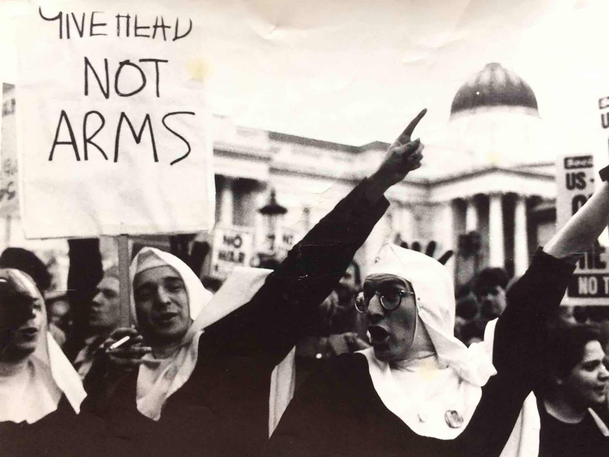 Sister Fridge and Sister Belladonna of the London sisters at an anti-war protest