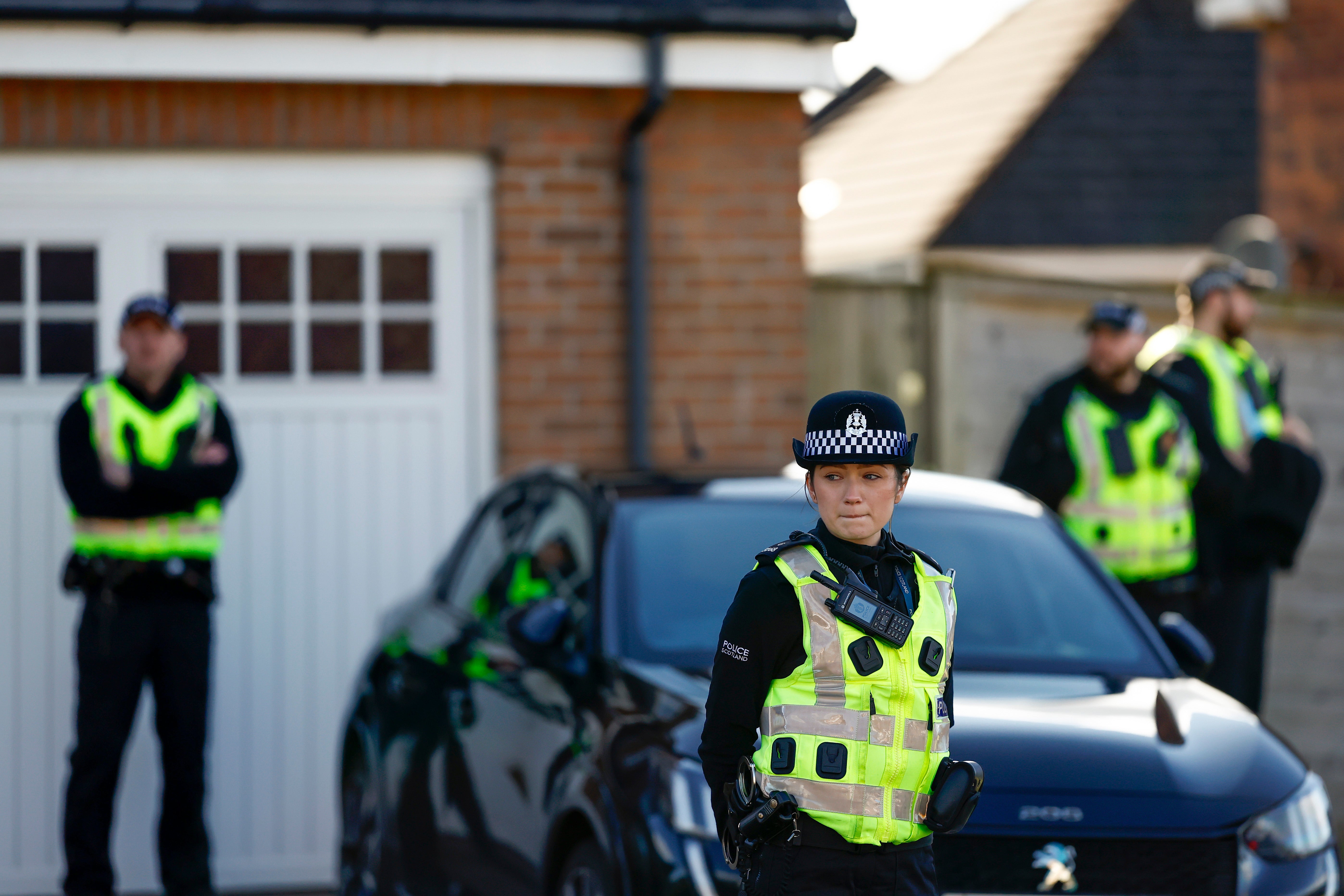 Police outside the home of former Scottish First Minister Nicola Sturgeon and her husband Peter Murrell