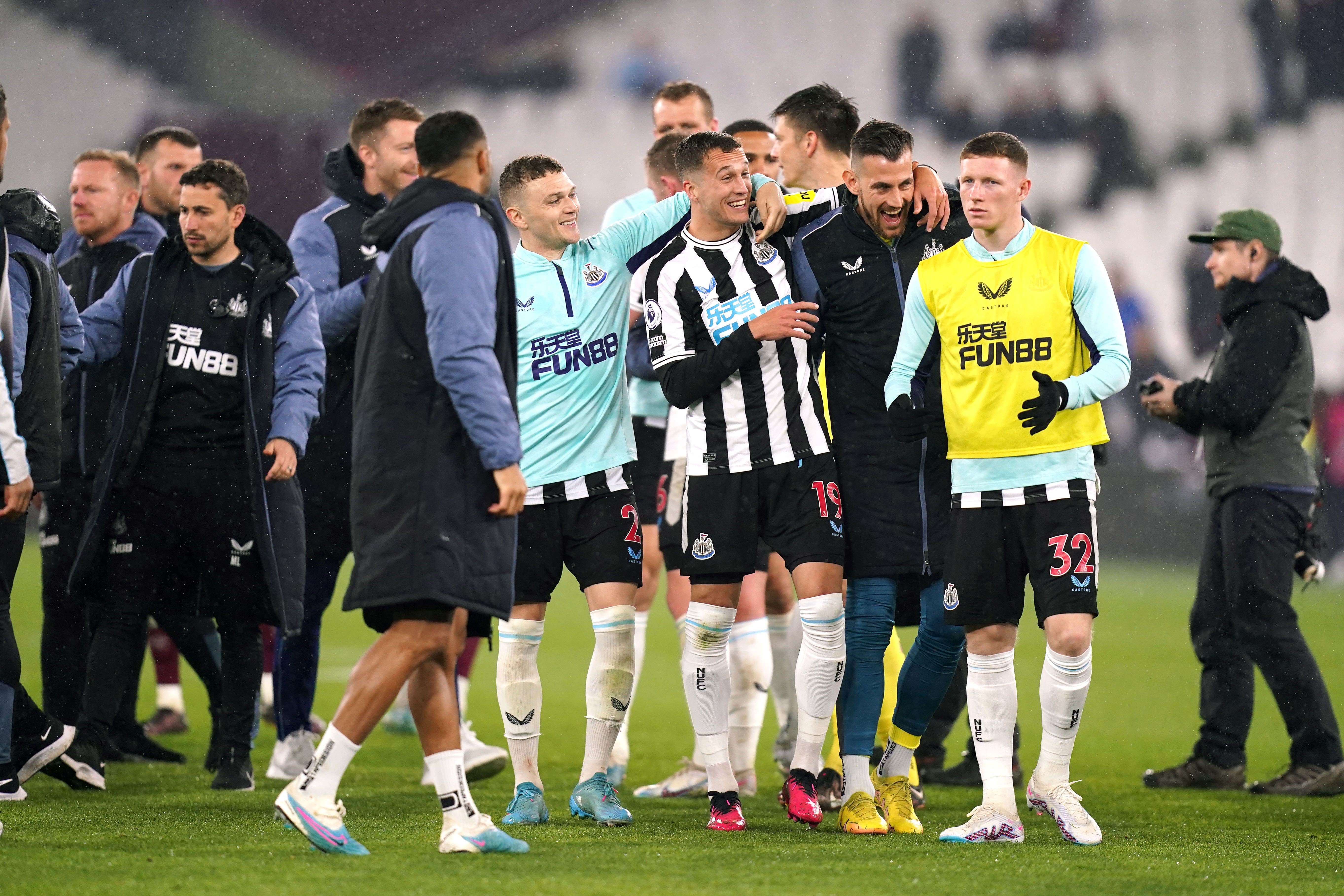 Newcastle celebrated Wednesday’s win (John Walton/PA)