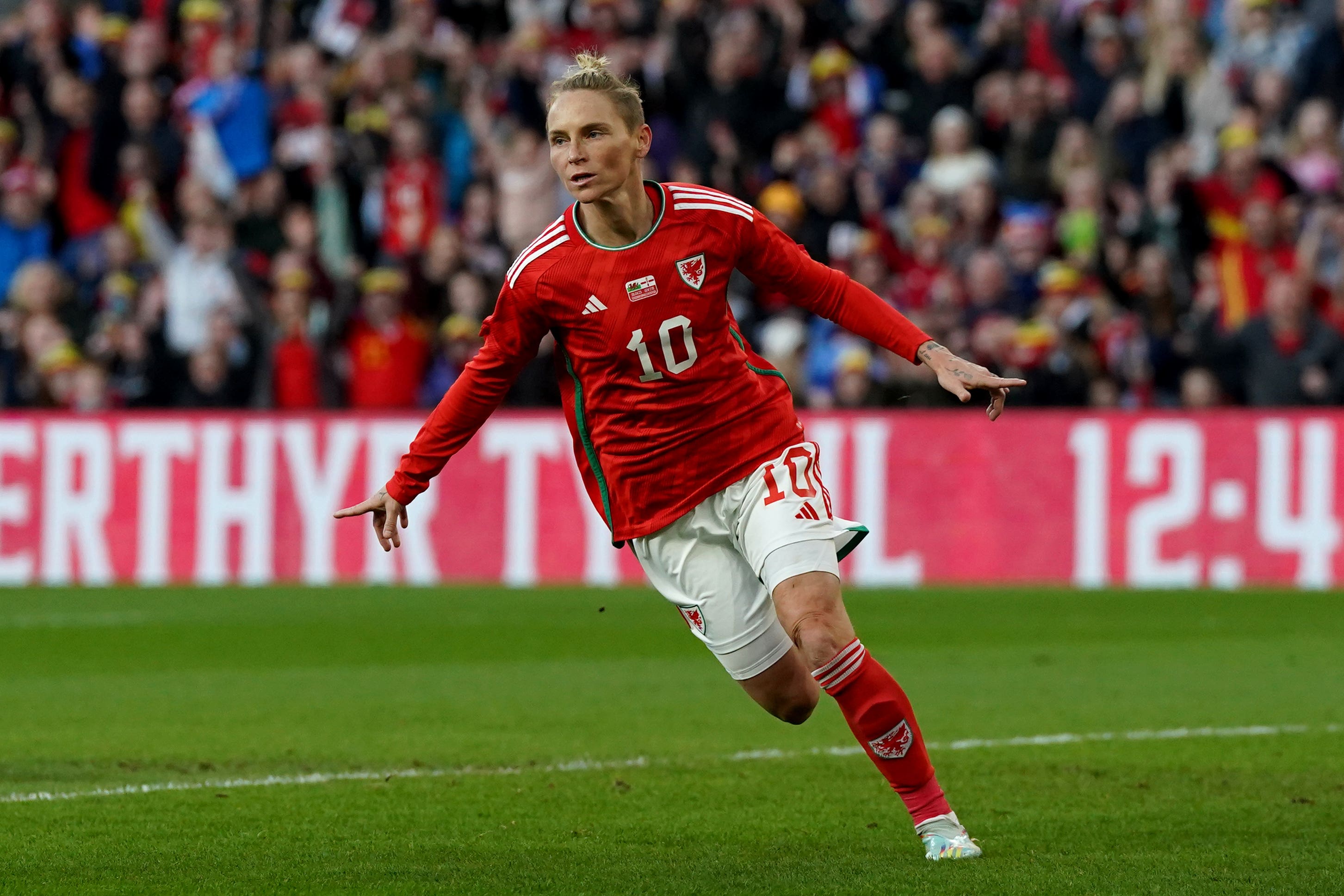 Jess Fishlock celebrates opening the scoring in Wales’ impressive friendly victory over Northern Ireland in Cardiff (Nick Potts/PA)