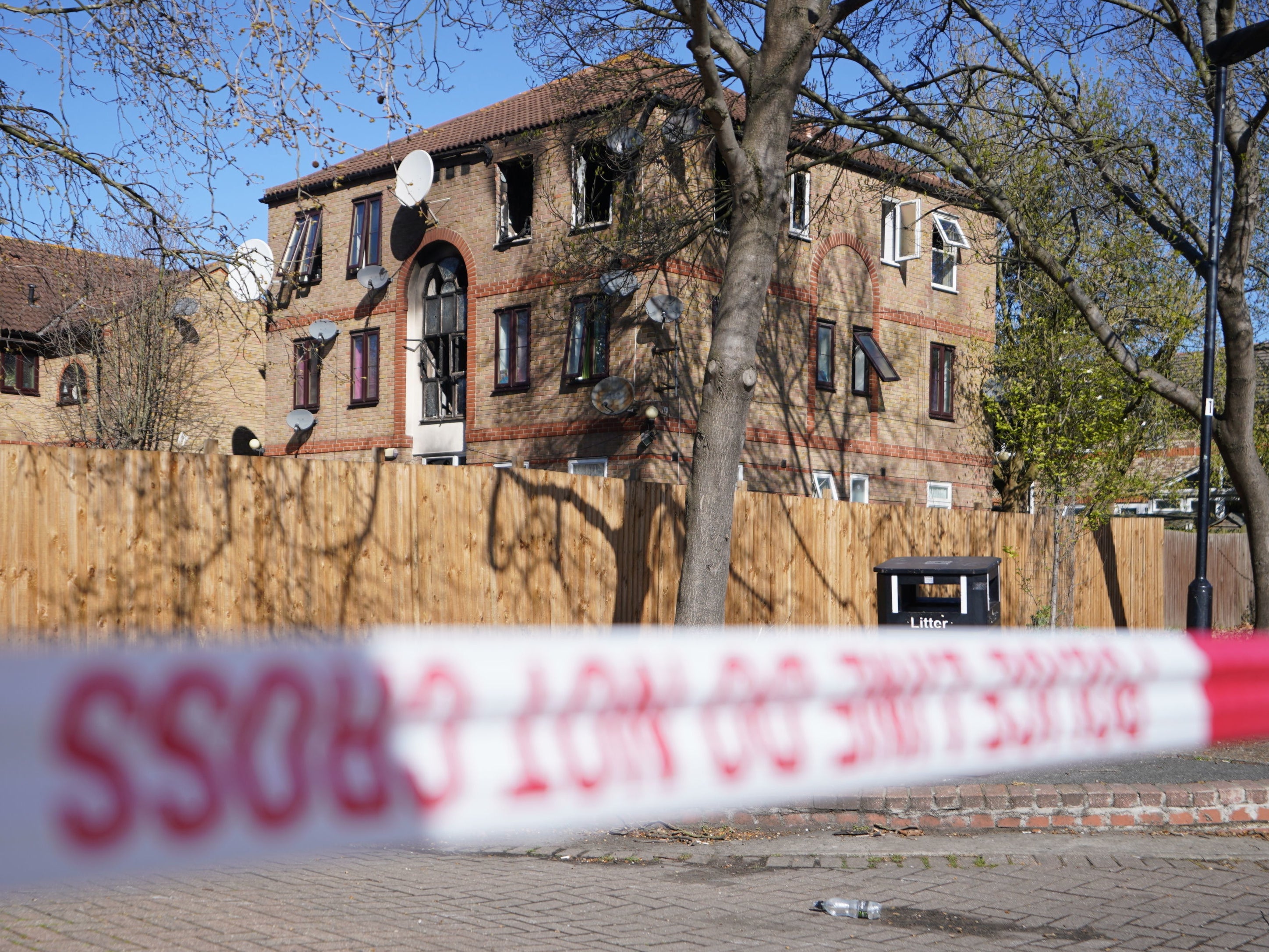 Cordons were in place in Tollgate Road in Beckton, Newham after the fire at a block of flats