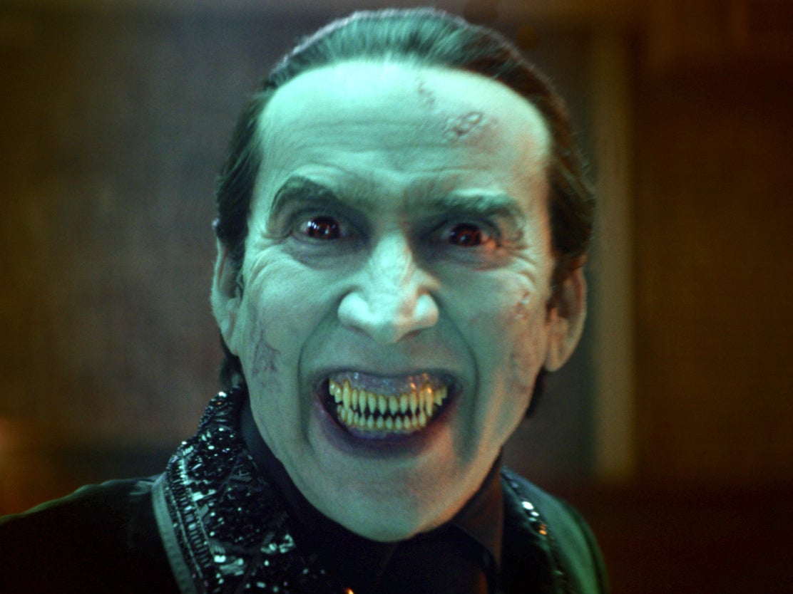 Nicolas Cage as Dracula in Renfield, directed by Chris McKay.