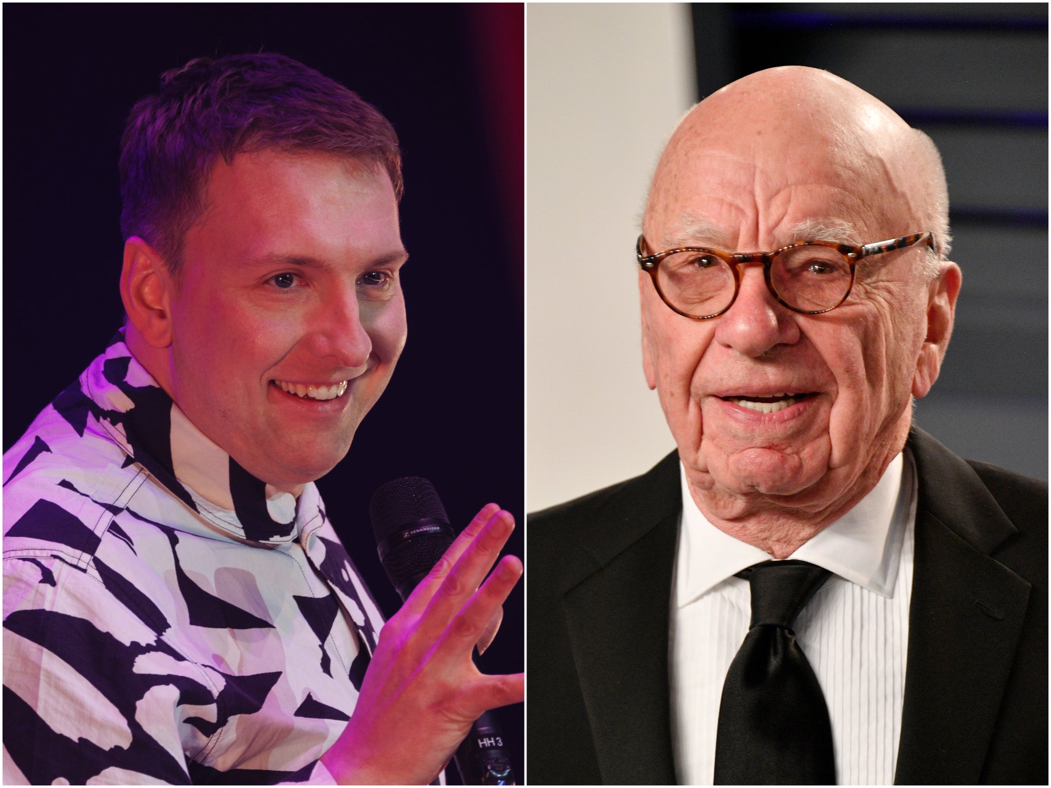 Joe Lycett (left) and Rupert Murdoch