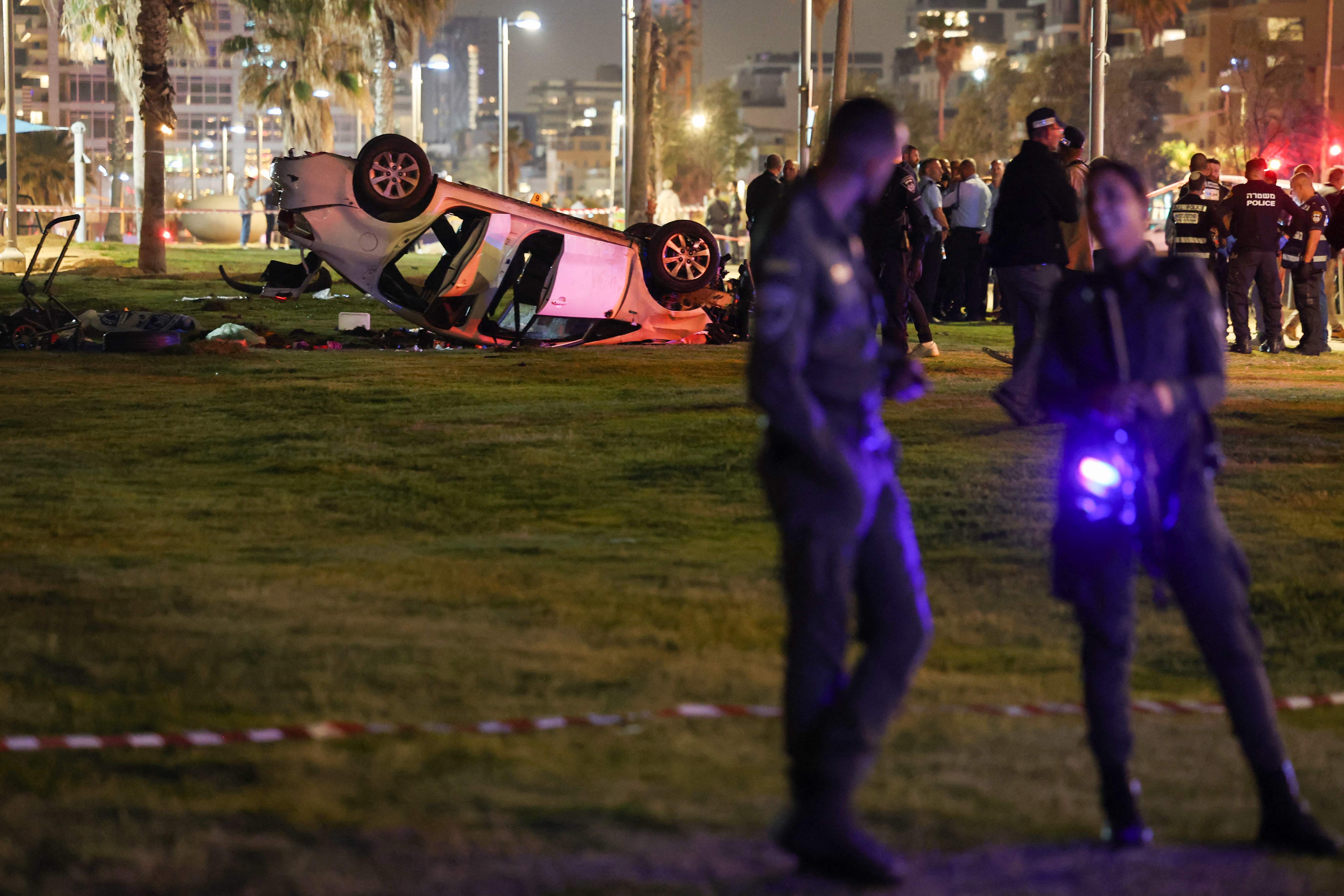 Witnesses say the vehicle travelled on the pavement for several hundred metres before overturning