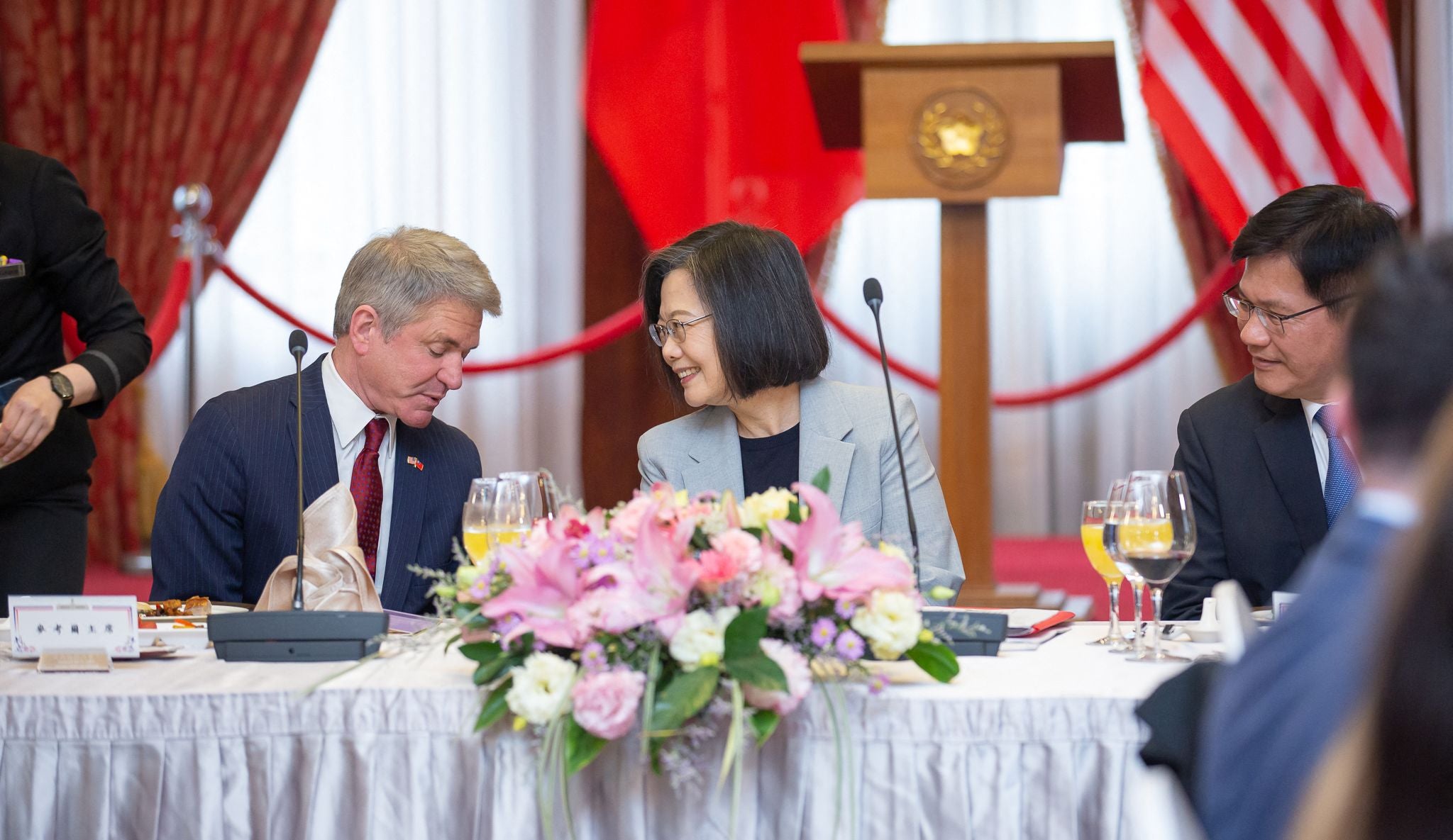 Taiwan’s president Tsai Ing-wen talking to Michael McCaul