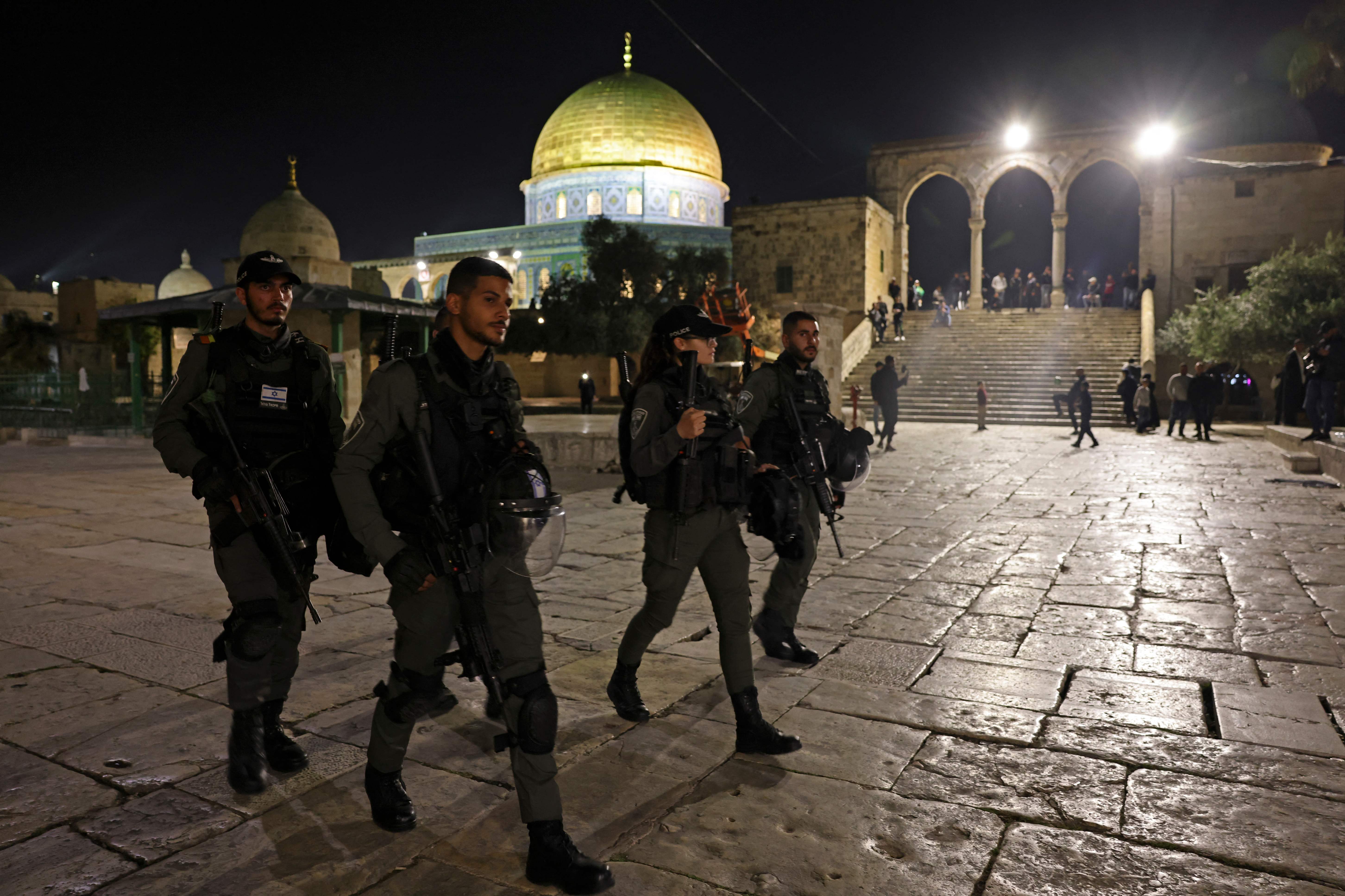 Israeli security forces patrol outside the Dome of the Rock shrine in Jerusalem’s al-Aqsa Mosque compound