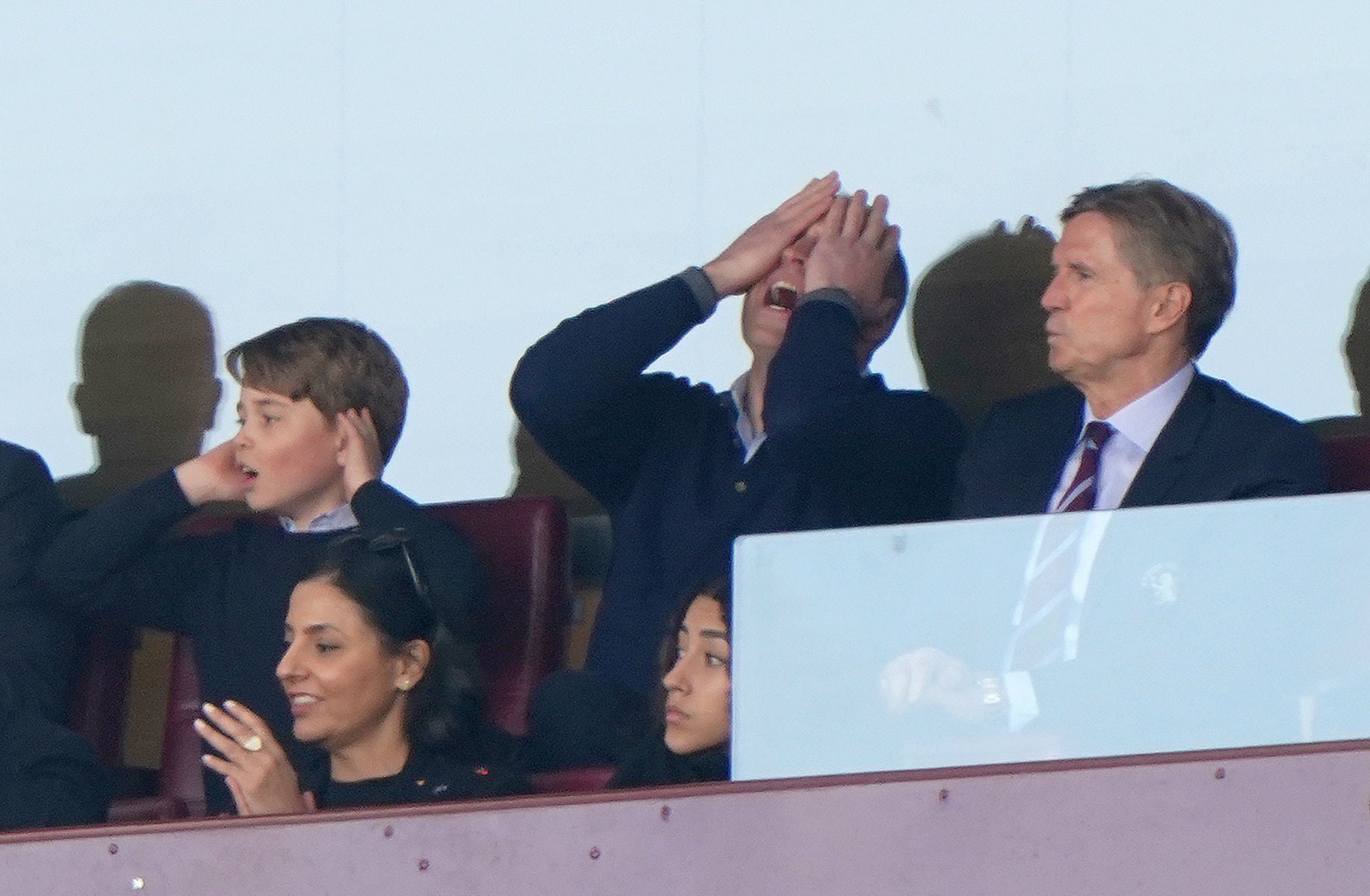 Prince William reacts dramatically during a tense moment of the Premier League match