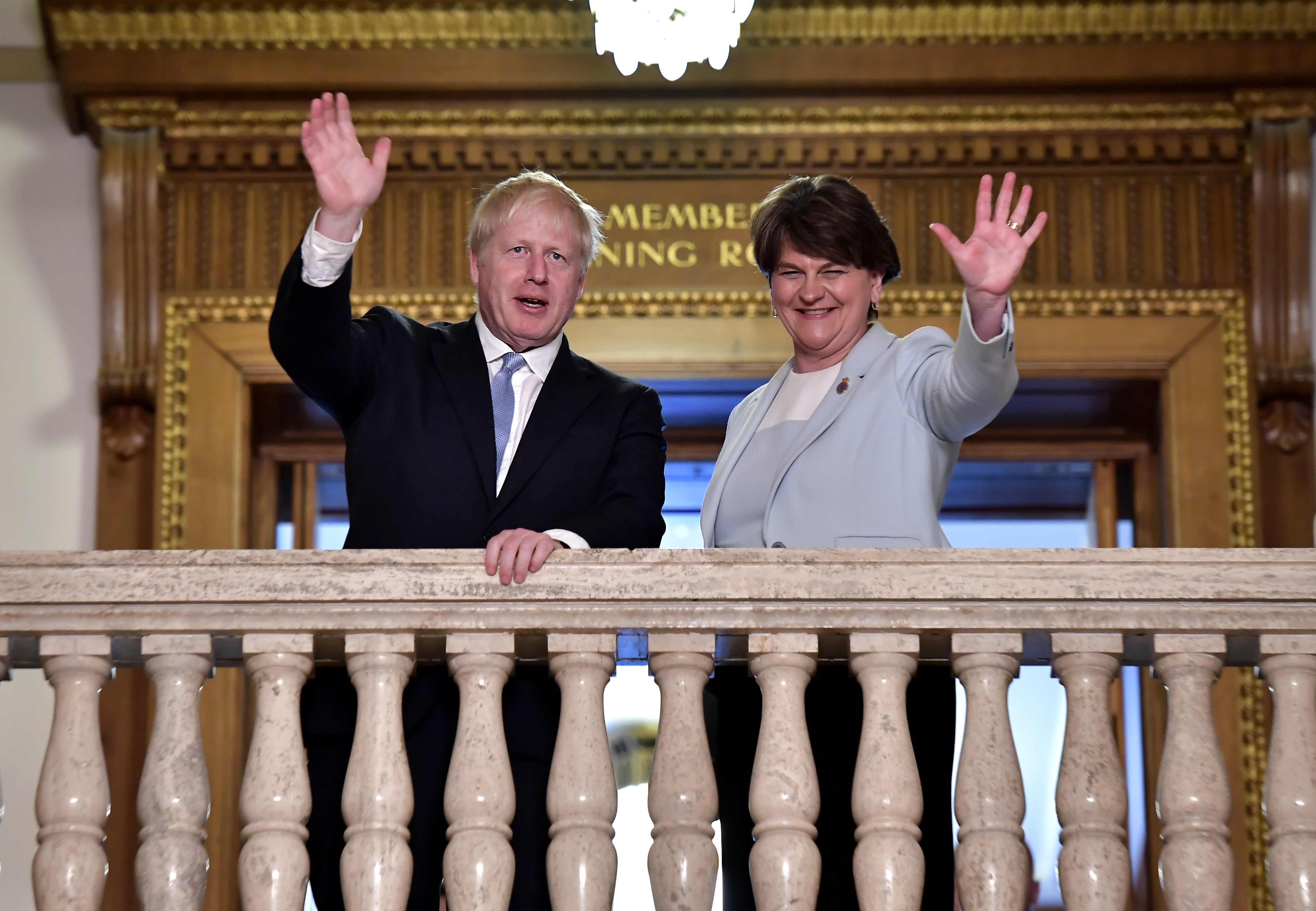 Mr Johnson meets with then-DUP leader Arlene Foster at Stormont in July 2019