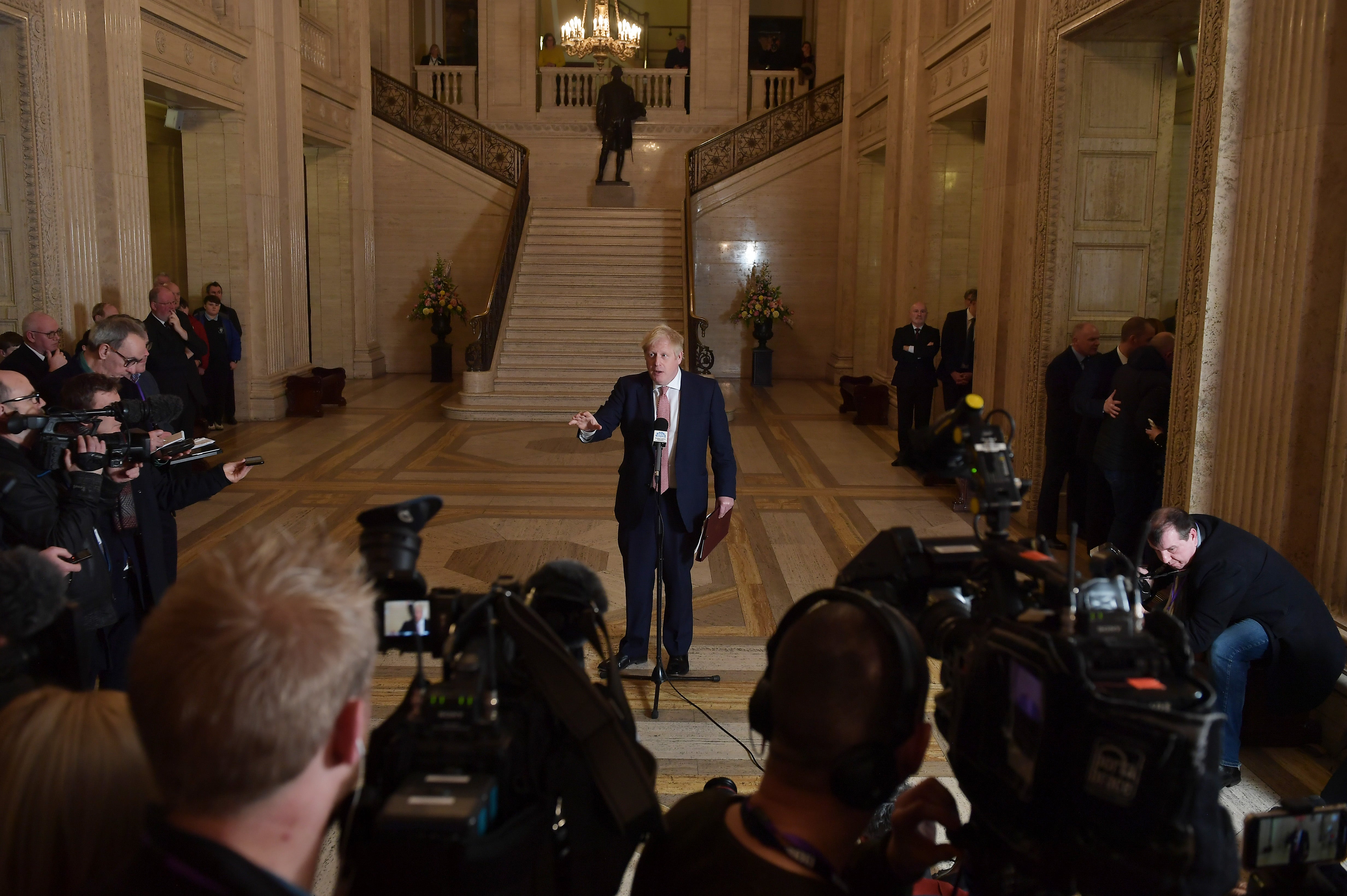 Boris Johnson delivers an address at Stormont in January 2020