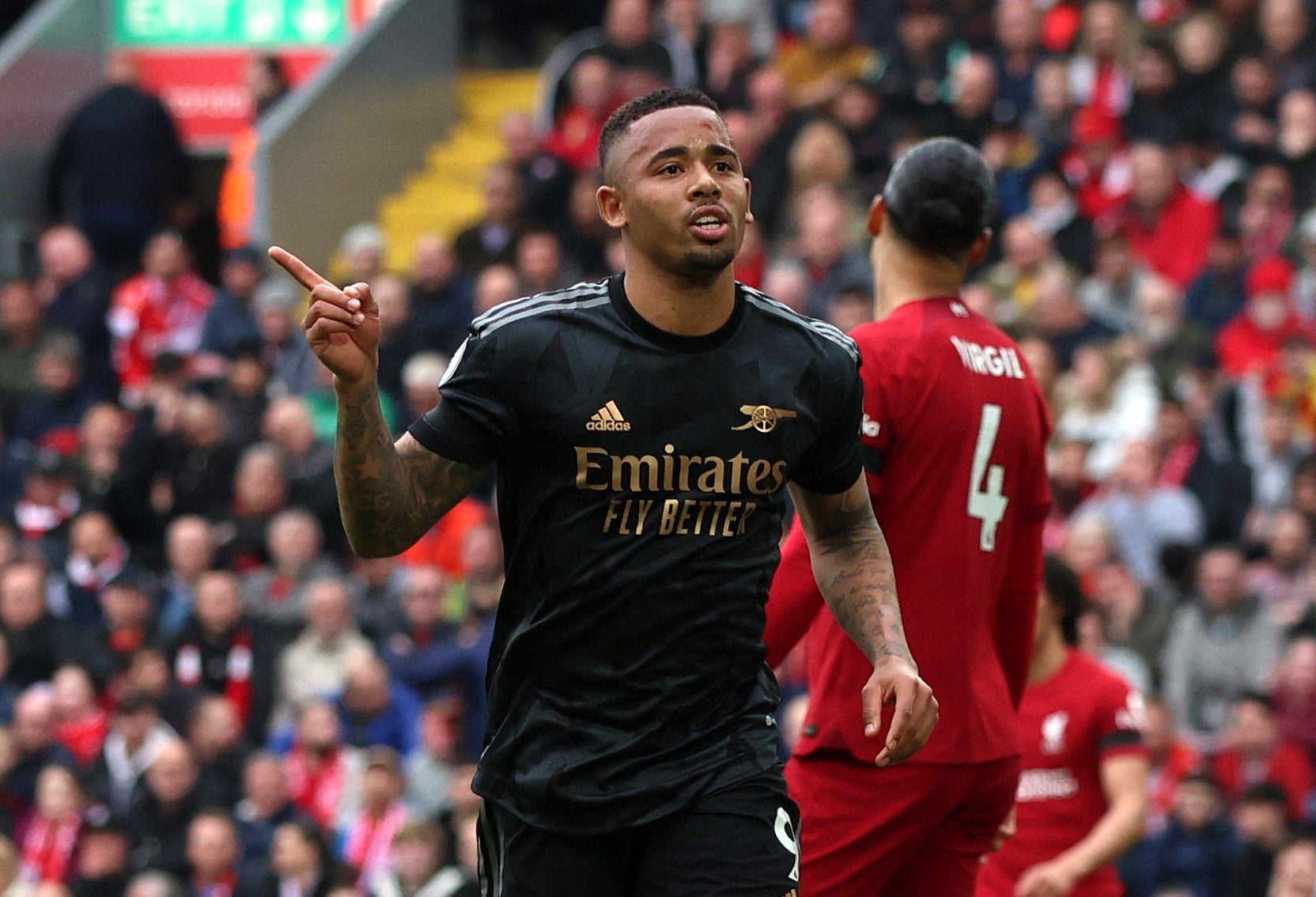 Gabriel Jesus celebrates scoring Arsenal’s second goal