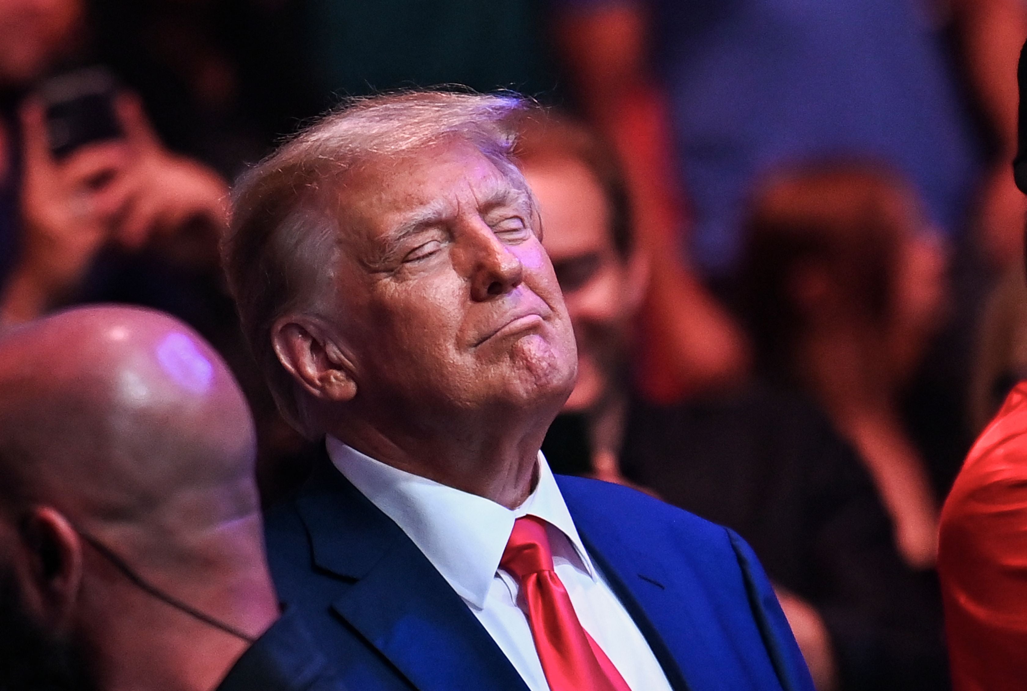 Former president Donald Trump attends the Ultimate Fighting Championship event at the Kaseya Center in Miami, Florida, on April 8