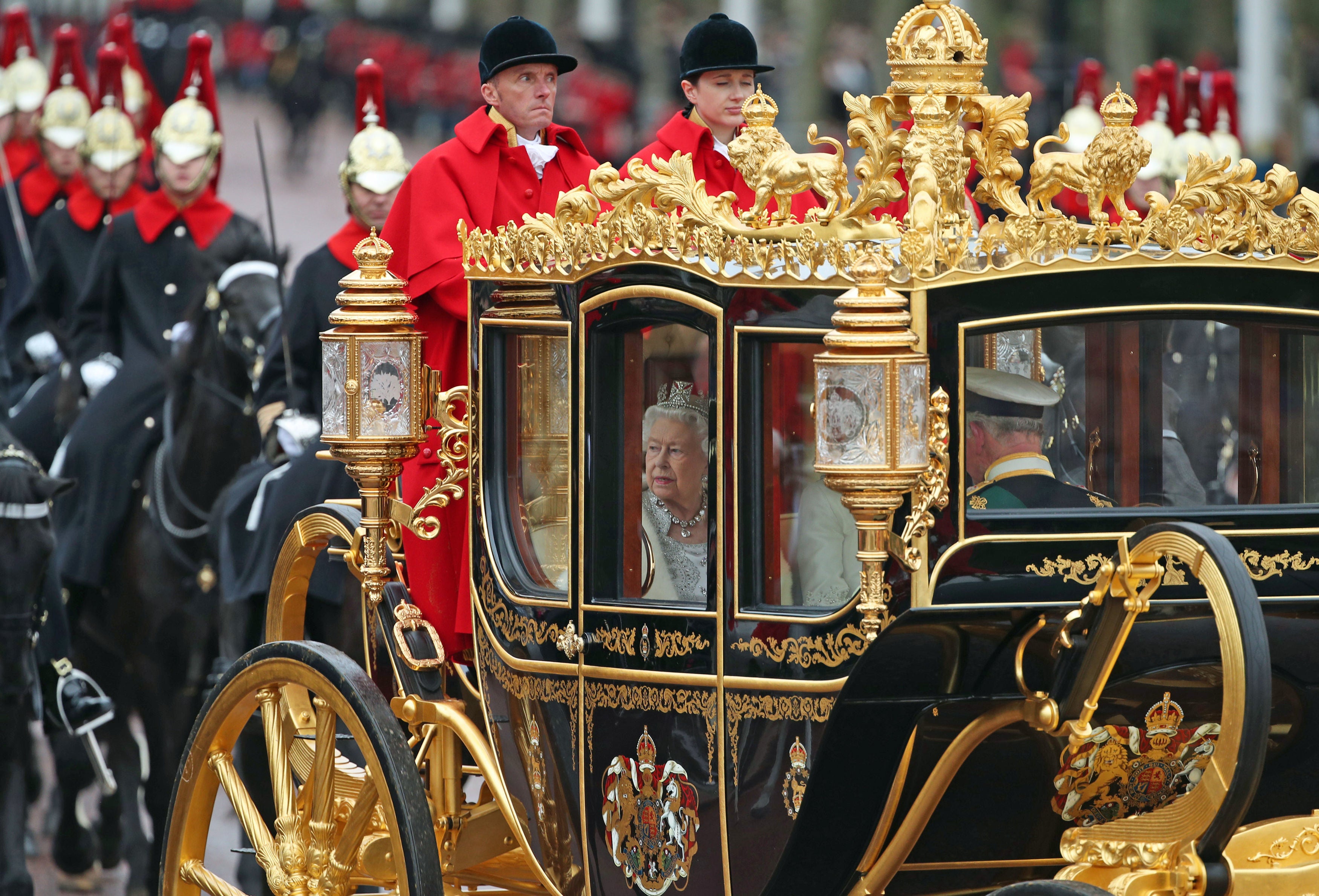 The Queen, accompanied by the Prince of Wales and Duchess of Cornwall, returns to Buckingham Palace in the Diamond Jubilee State Coach