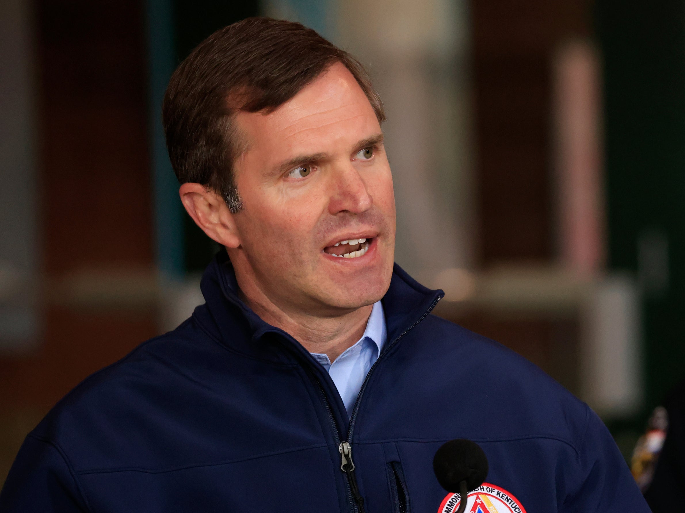 Andy Beshear, Governor of Kentucky, speaks during a news conference after a gunman opened fire at the Old National Bank building