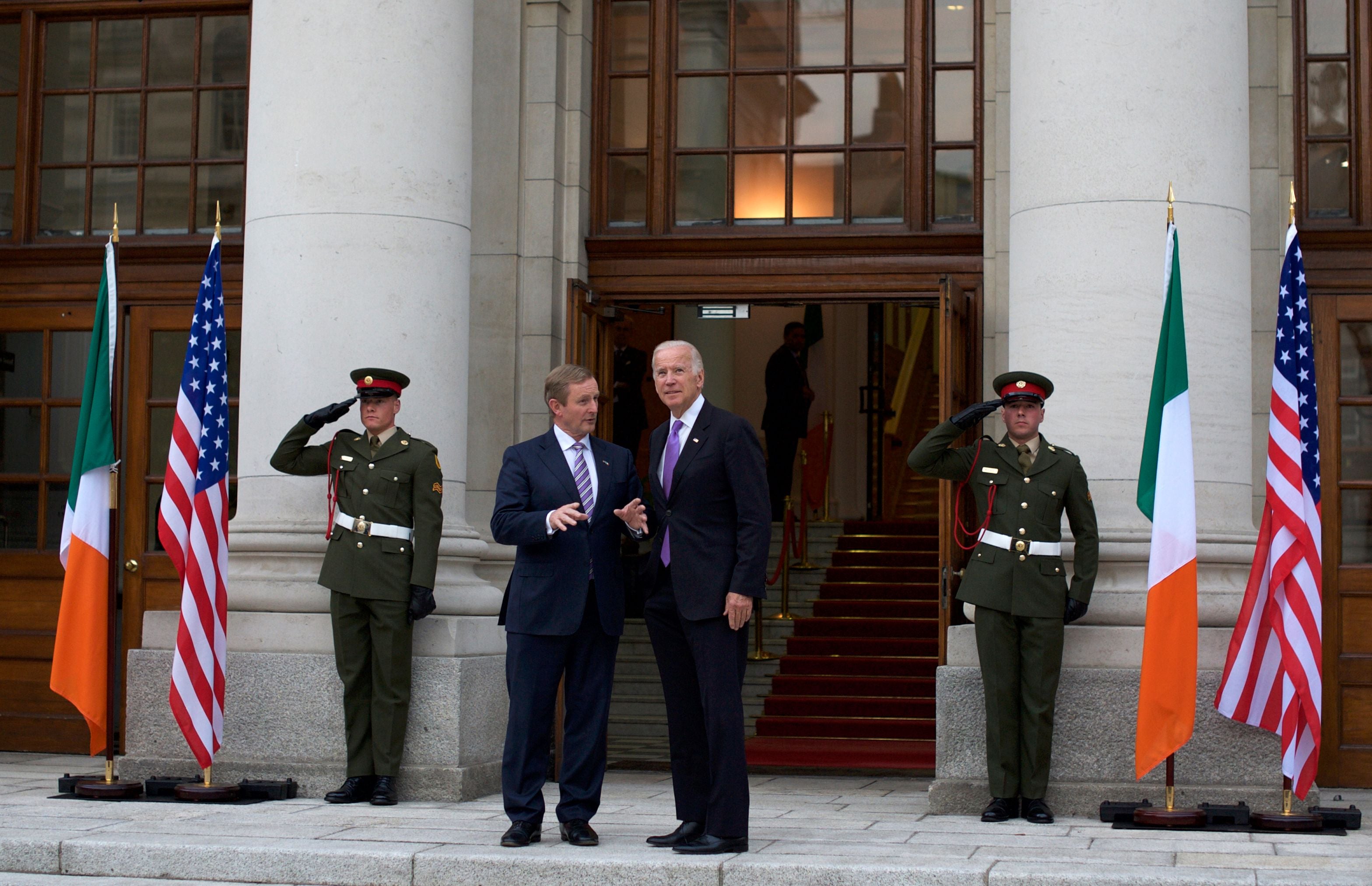 Biden with Enda Kenny at the Government Buildings in Dublin in 2016