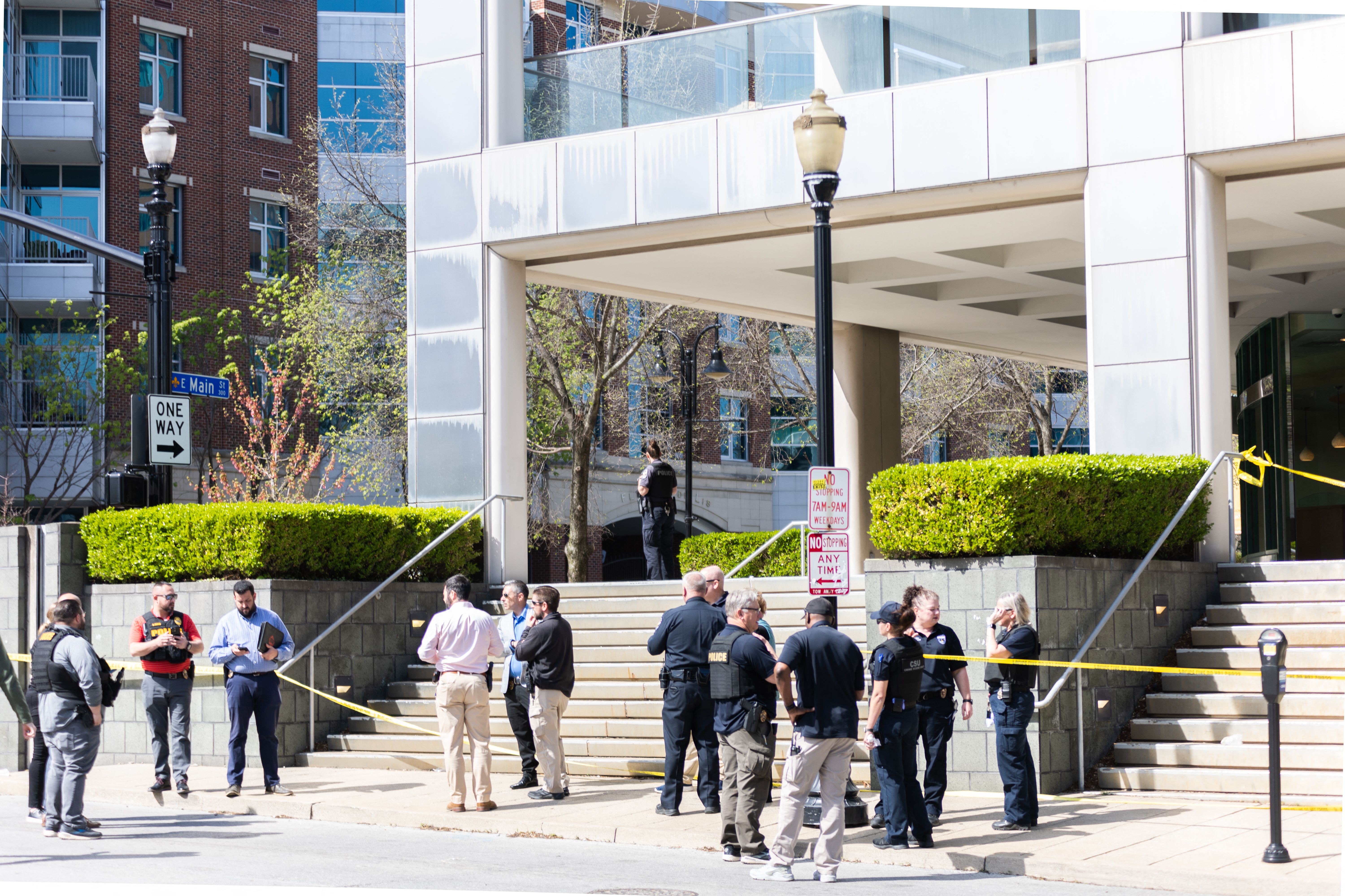 Police on the scene of the shooting in downtown Louisville, Kentucky