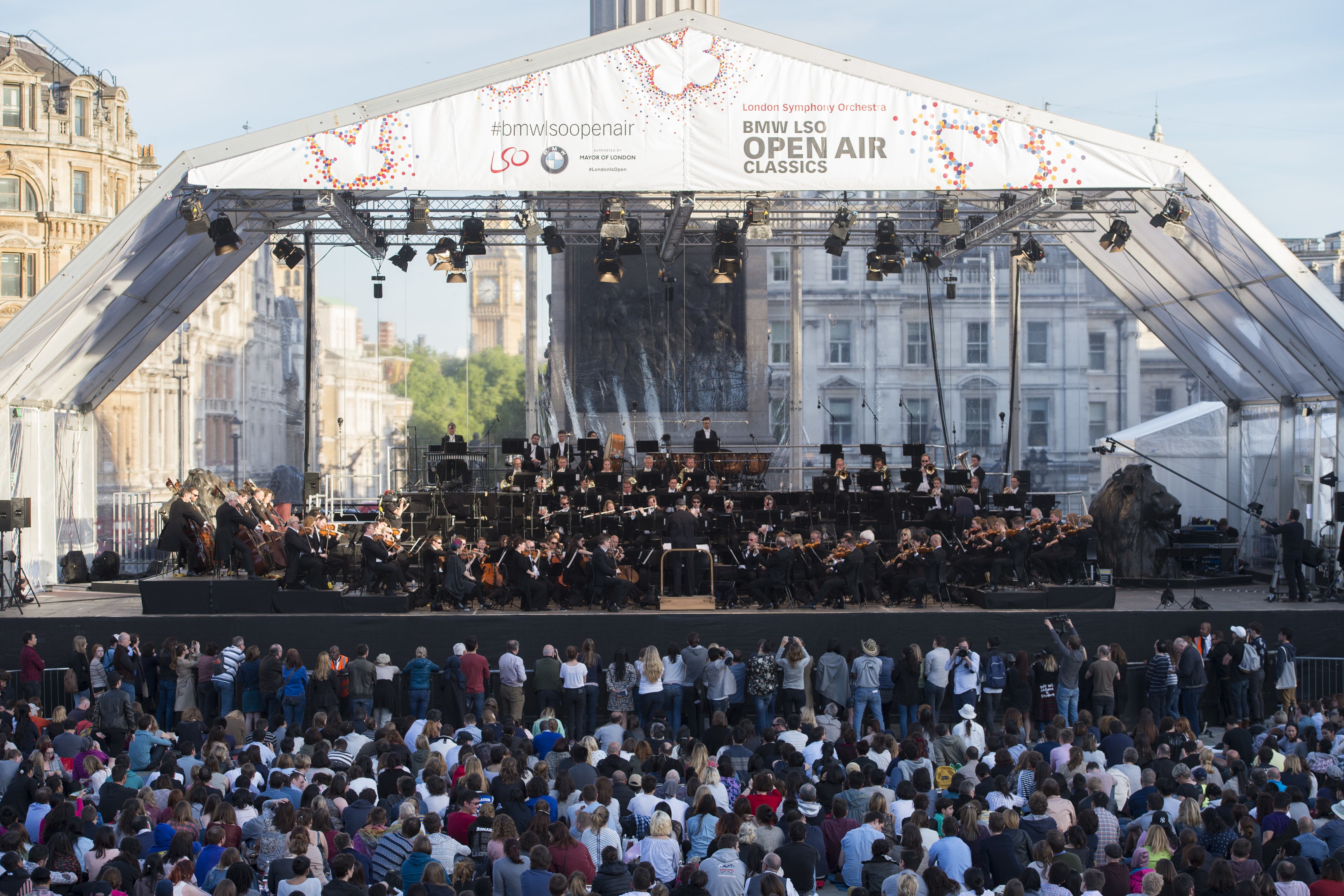 The London Symphony Orchestra play a programme of Rachmaninov in Trafalgar Square, central London (David Mirzoeff/PA)