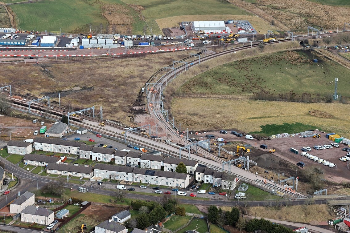 On track: Engineering work at Carstairs Junction in South Lanarkshire