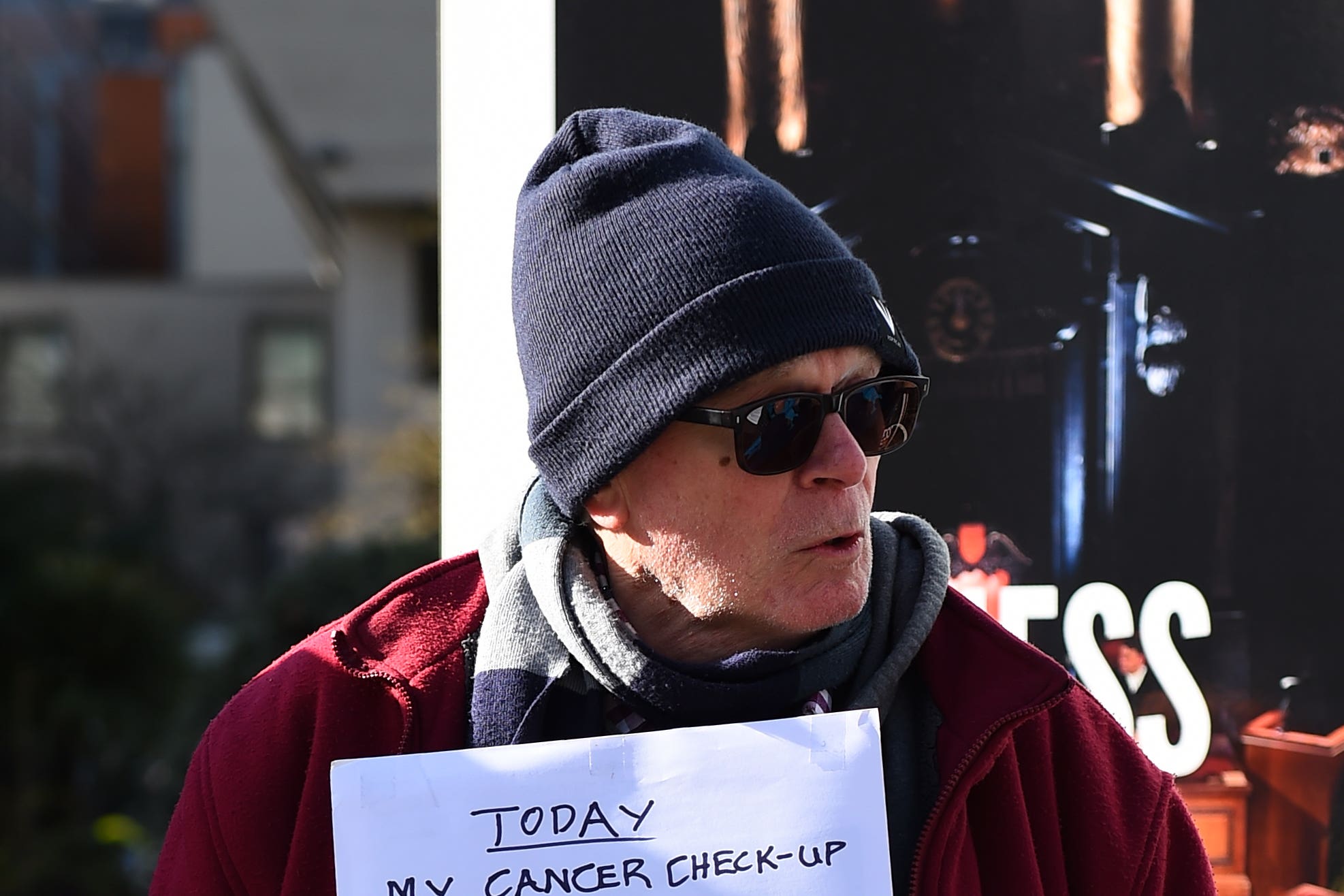 Cancer patient Phil Sutcliffe stood on the picket line in support of striking junior doctors (Annabel Lee-Ellis/PA)