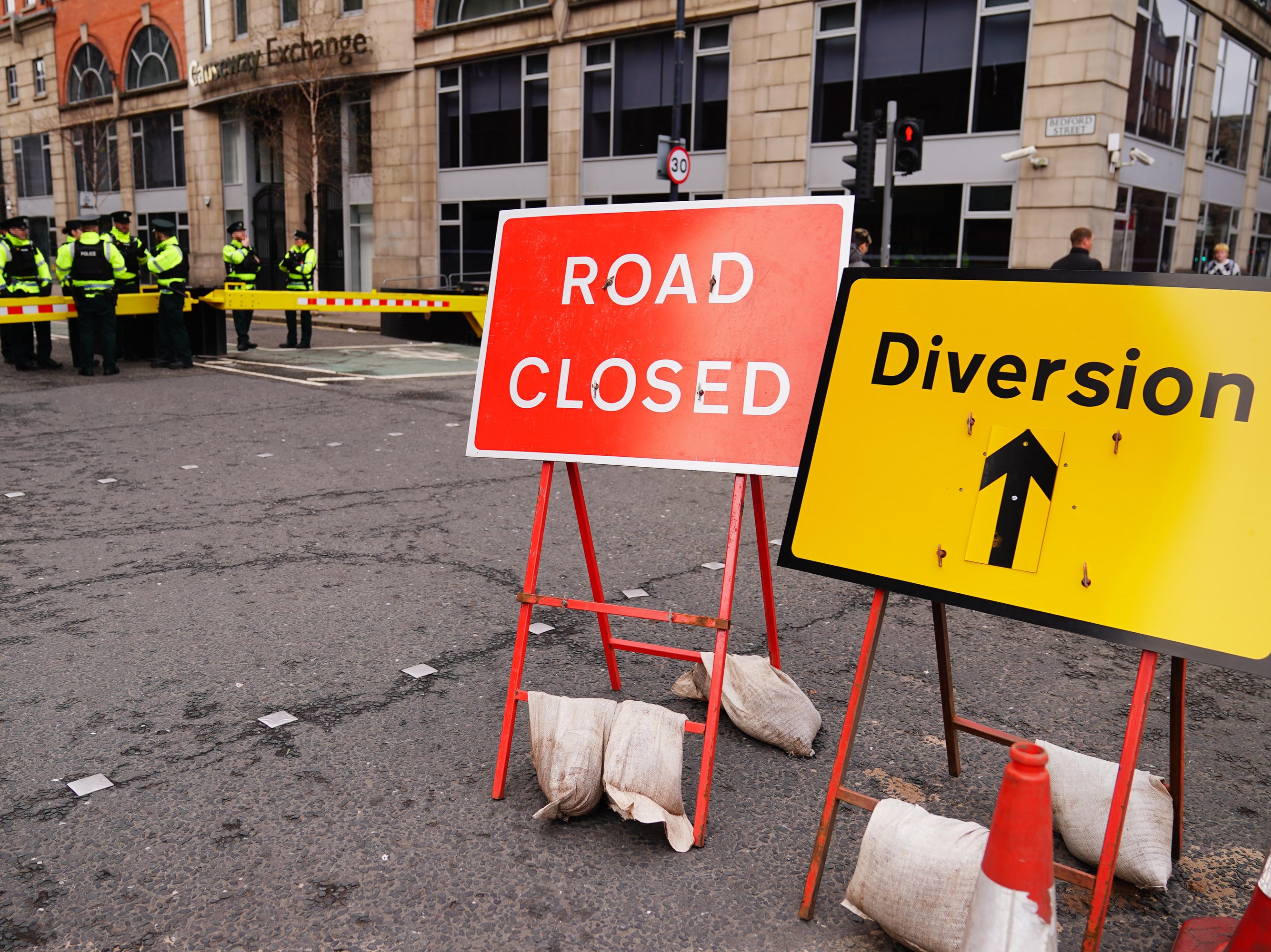 Police in Belfast city centre ahead of the arrival of US president Joe Biden