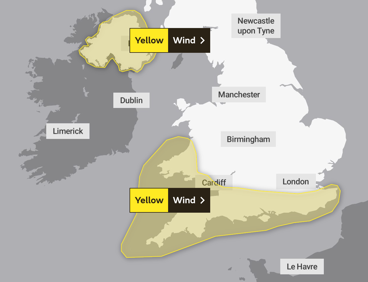 The areas covered by Wednesday’s weather warning