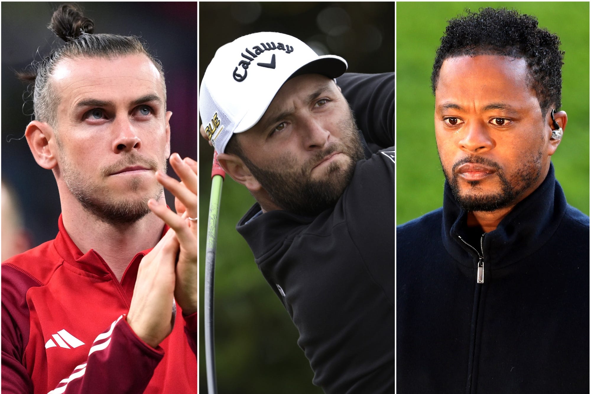 Gareth Bale (left), Jon Rahm (centre) and Patrice Evra (Martin Rickett/Richard Sellers/Kieran Cleeves/PA)