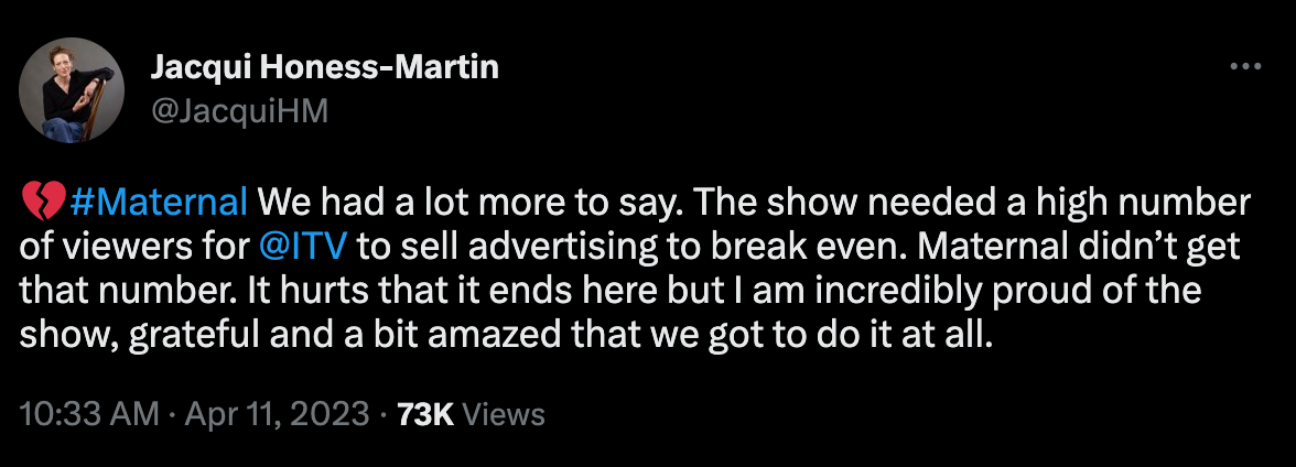 ‘Maternal’ creator addresses ITV’s cancellation of series on Twitter