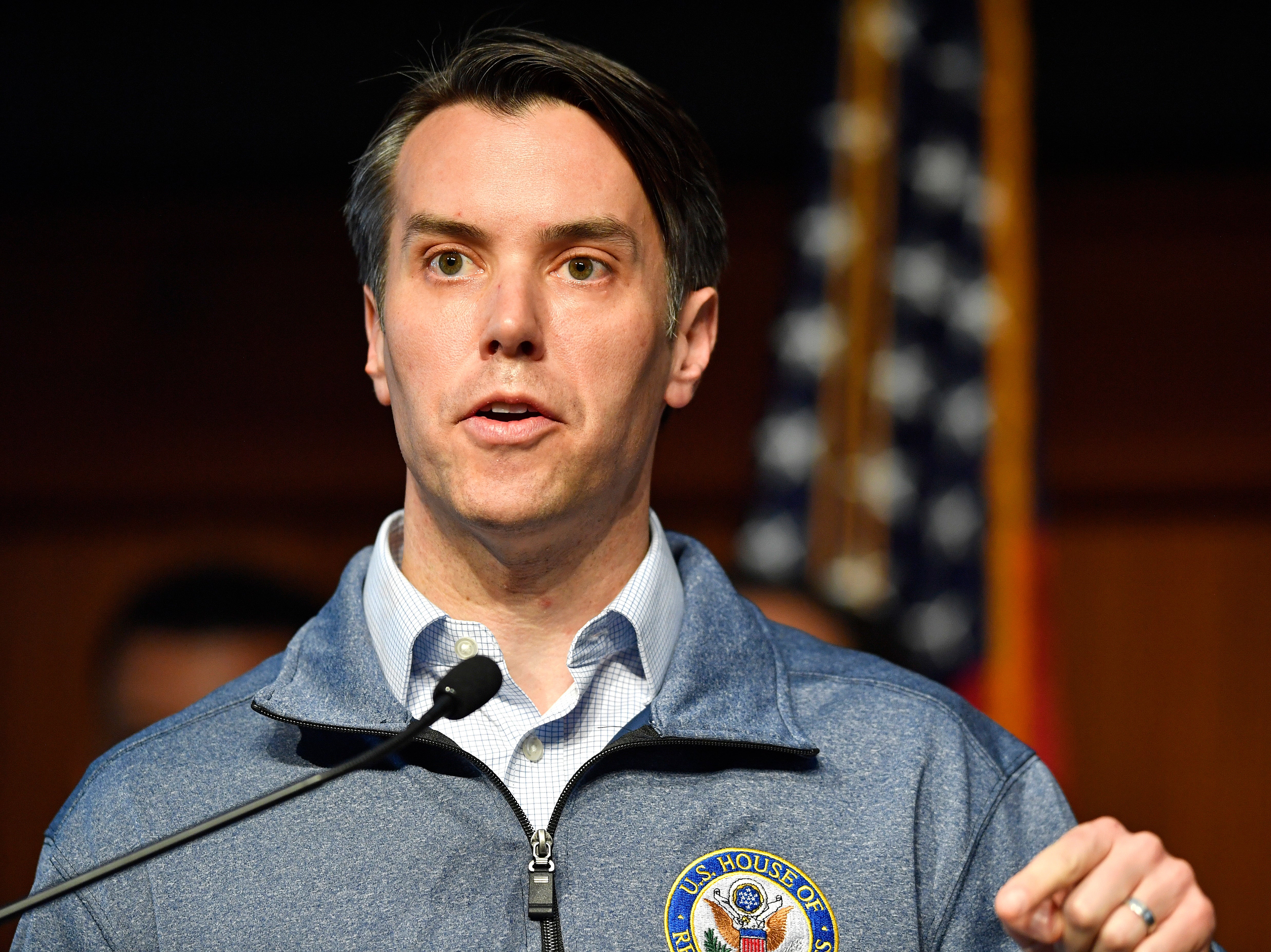 Rep. Morgan McGarvey, D-Ky., speaks during a news conference on Monday's bank shooting at Metro Hall in Louisville, Ky., Tuesday, April 11, 2023