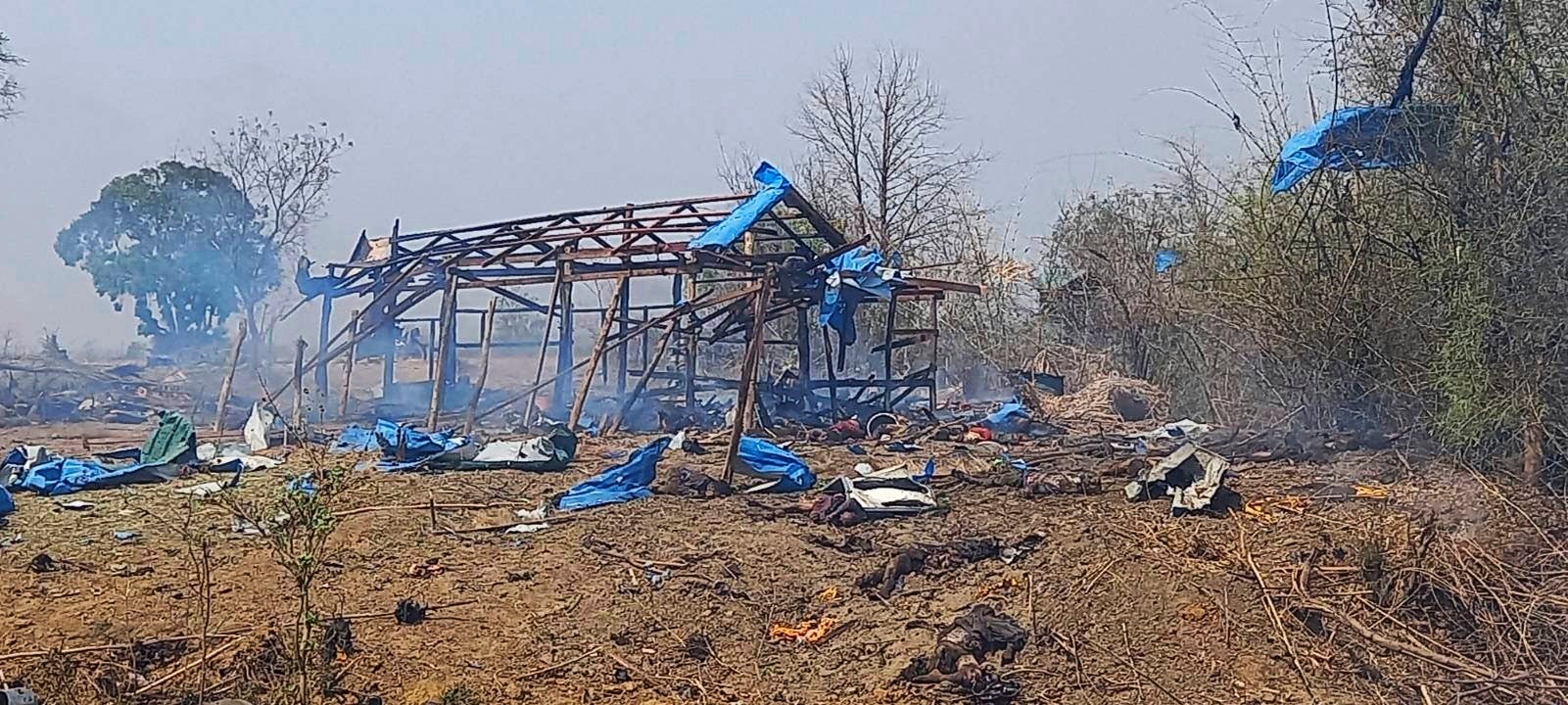 Aftermath of the airstrike in Pazigyi village in Sagaing Region's Kanbalu Township