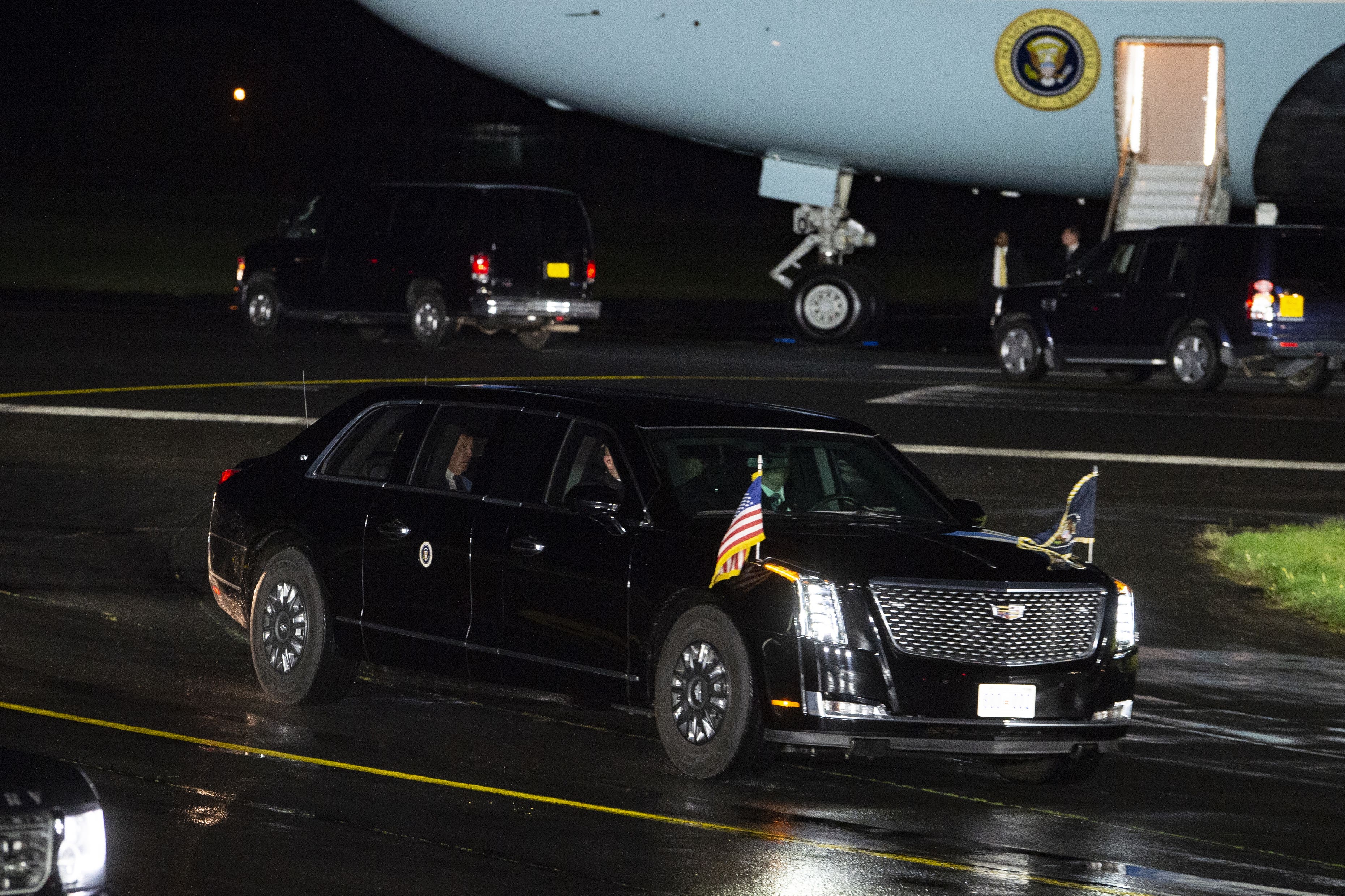 US President Joe Biden leaves RAF Aldergrove airbase in County Antrim, for his visit to the island of Ireland (Charles McQuillan/PA)