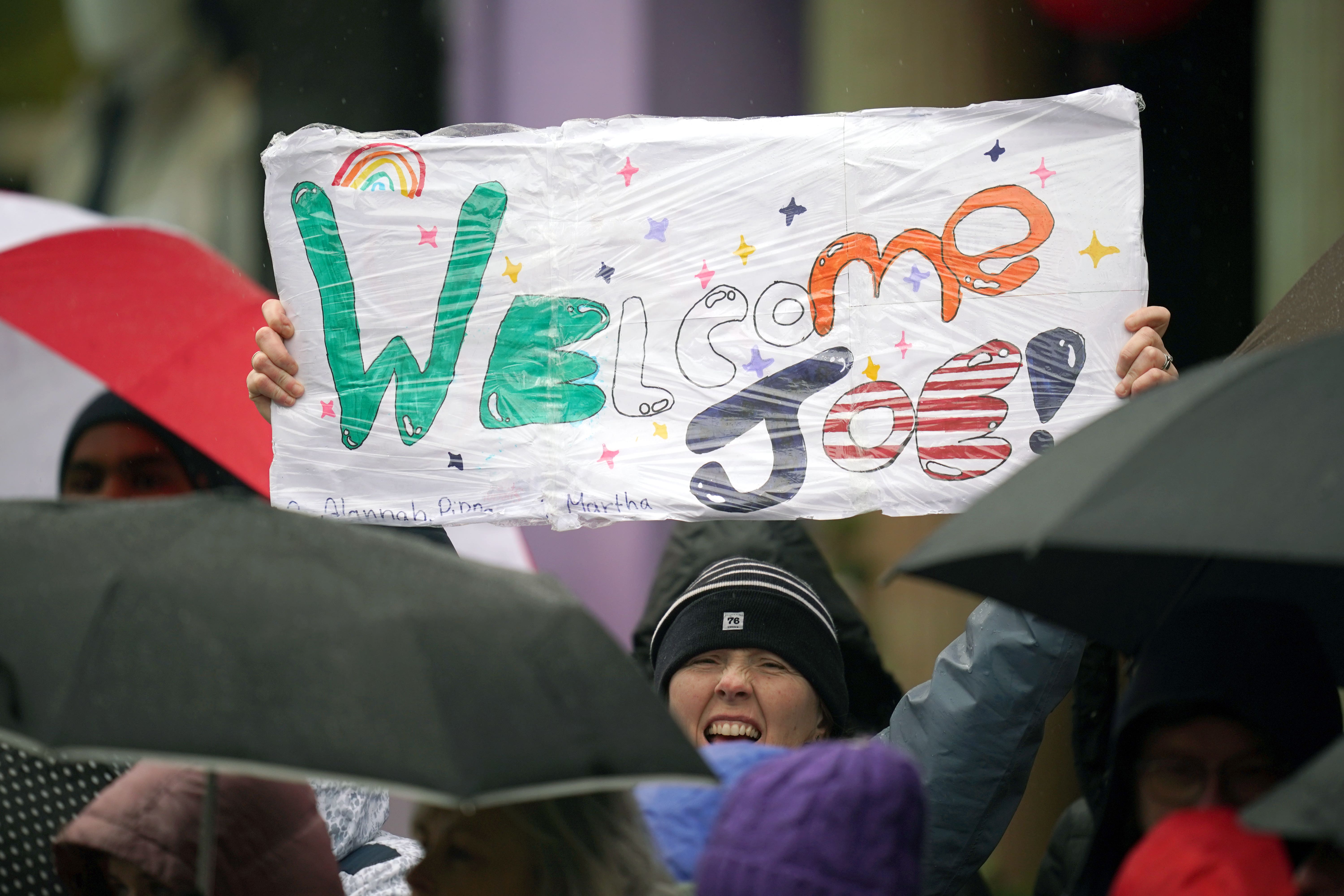 People awaiting the arrival of US President Joe Biden in Dundalk, Co Louth (Niall Carson/PA)