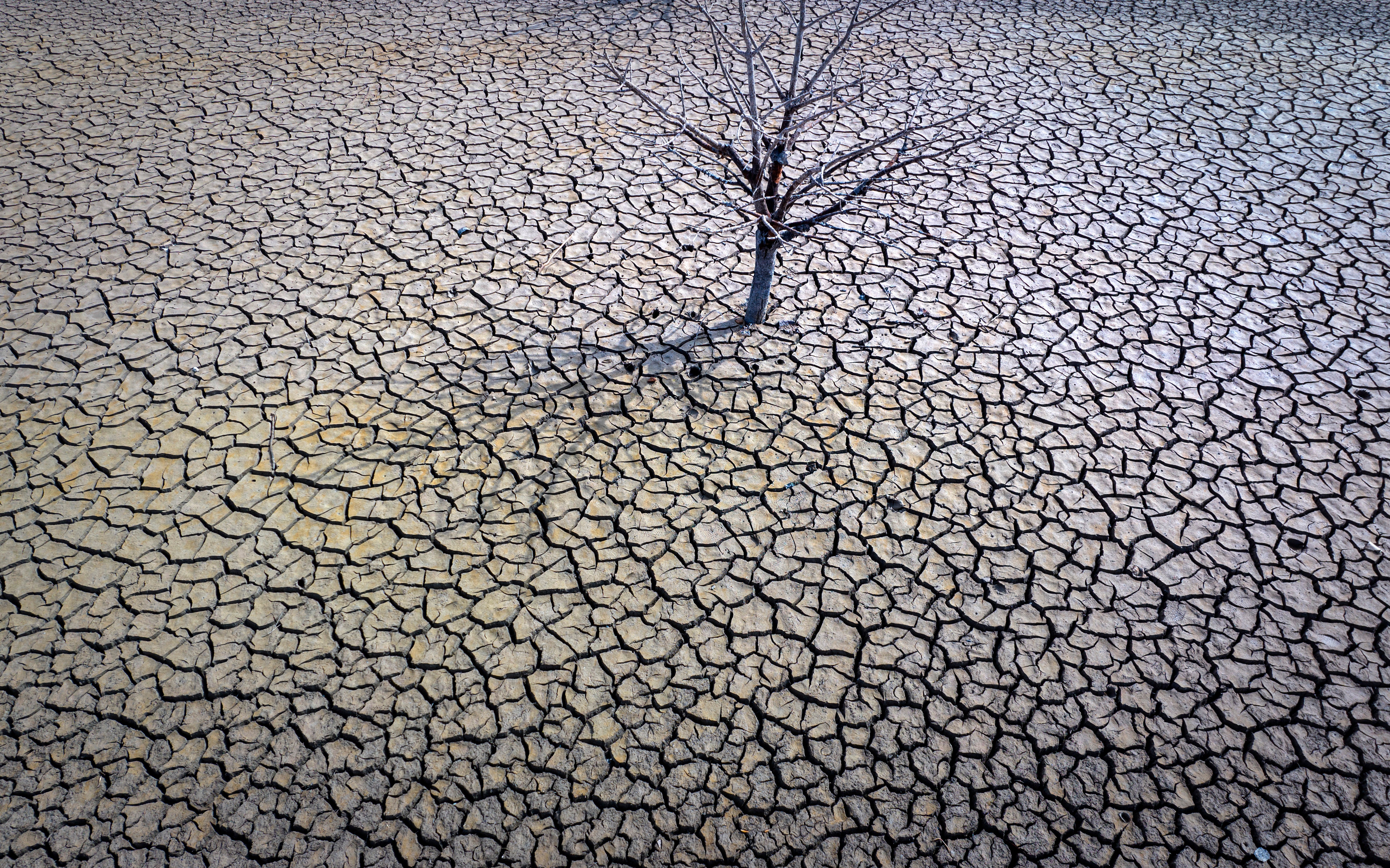 View of the dry Sau reservoir, north of Barcelona, Spain earlier this year