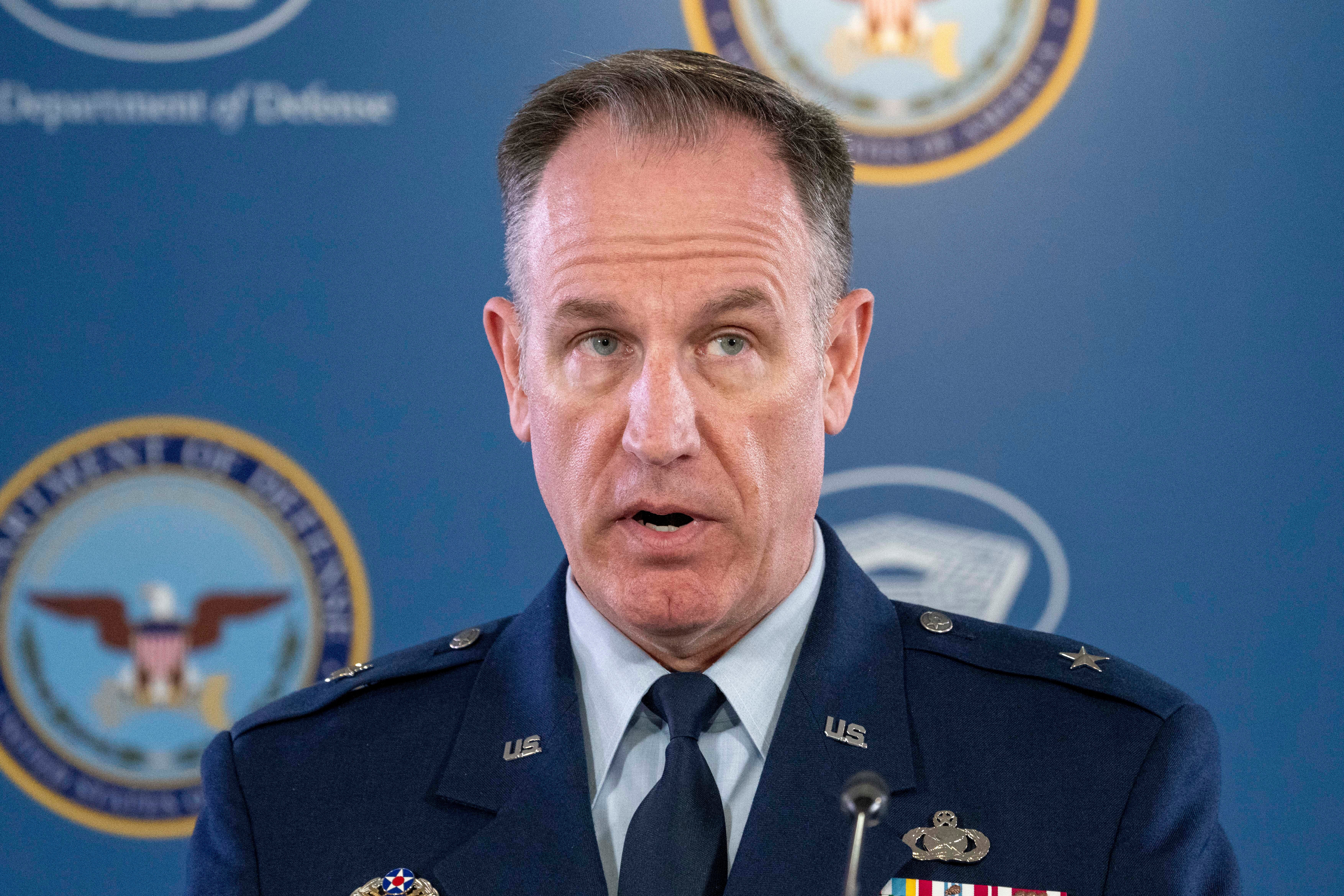 Pentagon spokesman U.S. Air Force Brig. Gen. Patrick Ryder speaks during a media briefing at the Pentagon