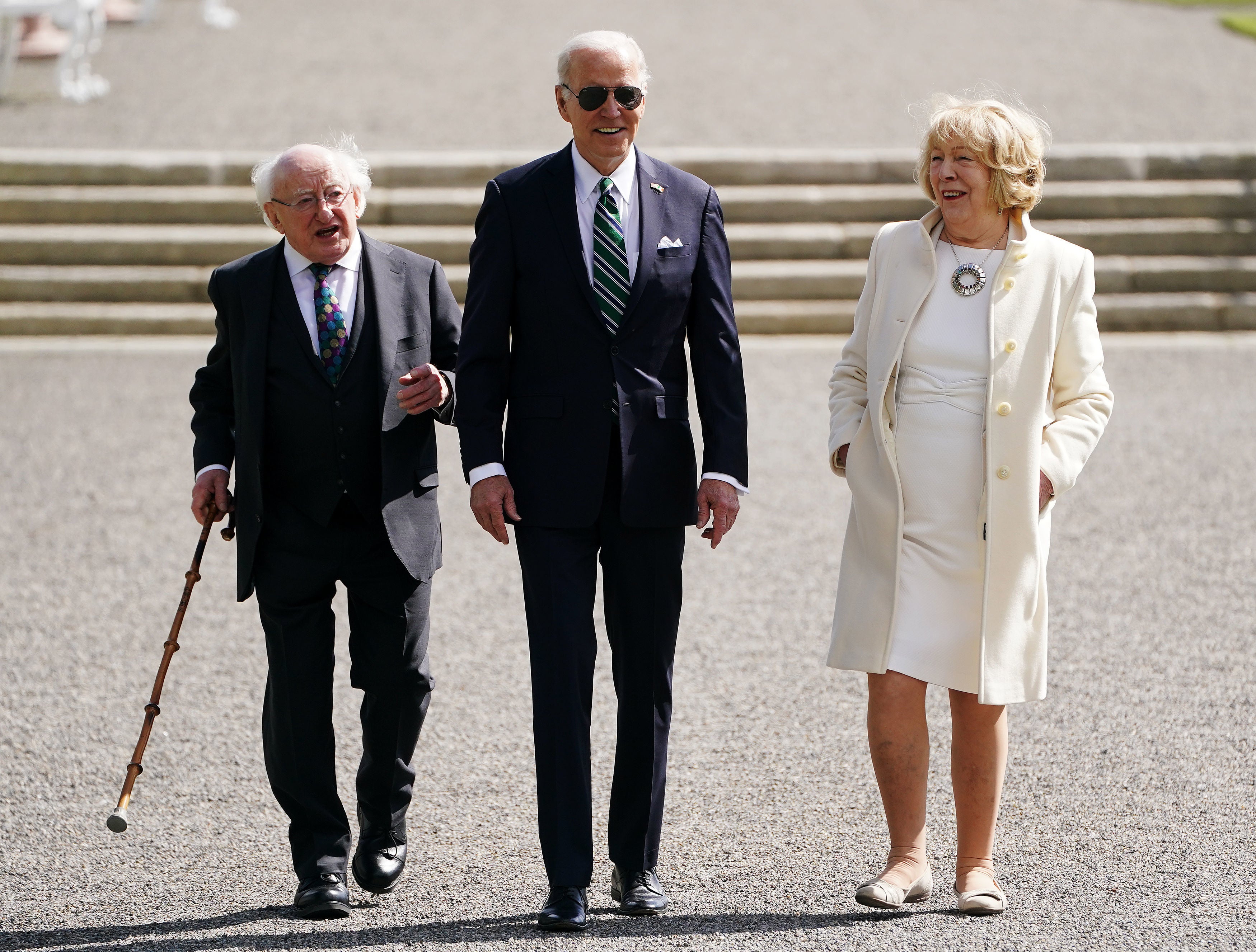 Biden with Irish president Michael D Higgins and his wife Sabina at Aras an Uachtarain in Dublin on Thursday