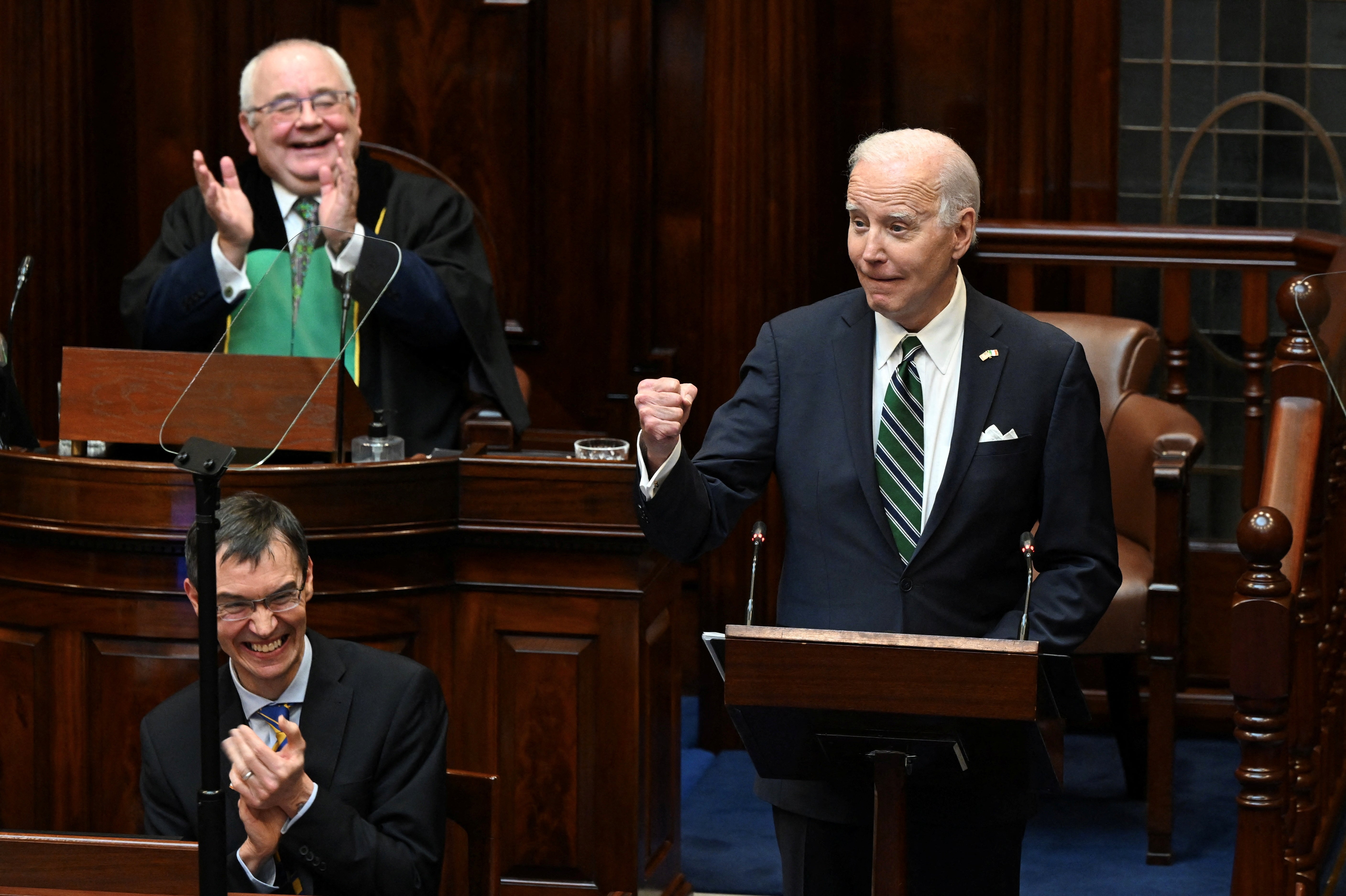 Biden becomes the fourth president to address the Houses of the Oireachtas at Leinster House, Dublin